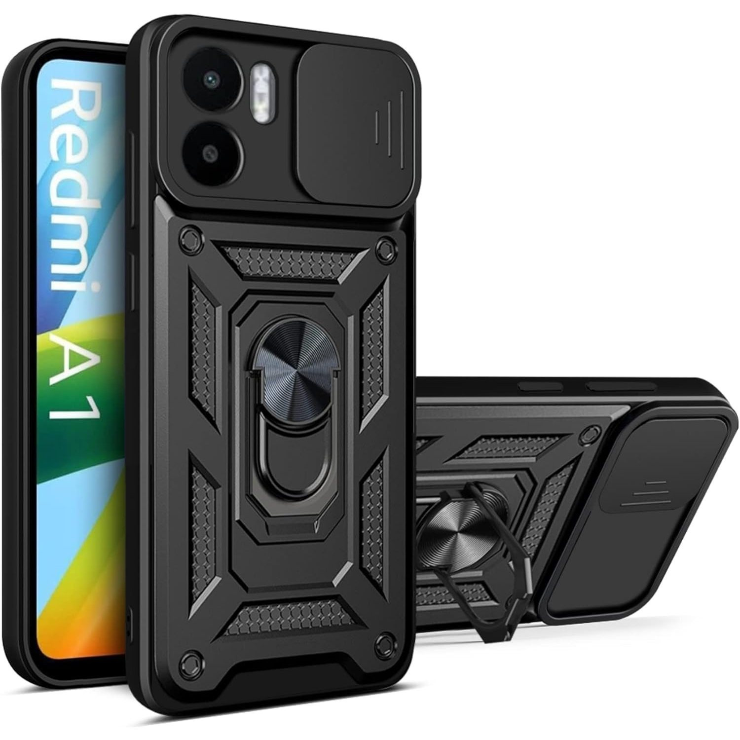 TEMU para Xiaomi Redmi A1 / Redmi A2, Carcasa Antigolpes y Resistente con Soporte y Anilla 360 Deslizante para Cámara