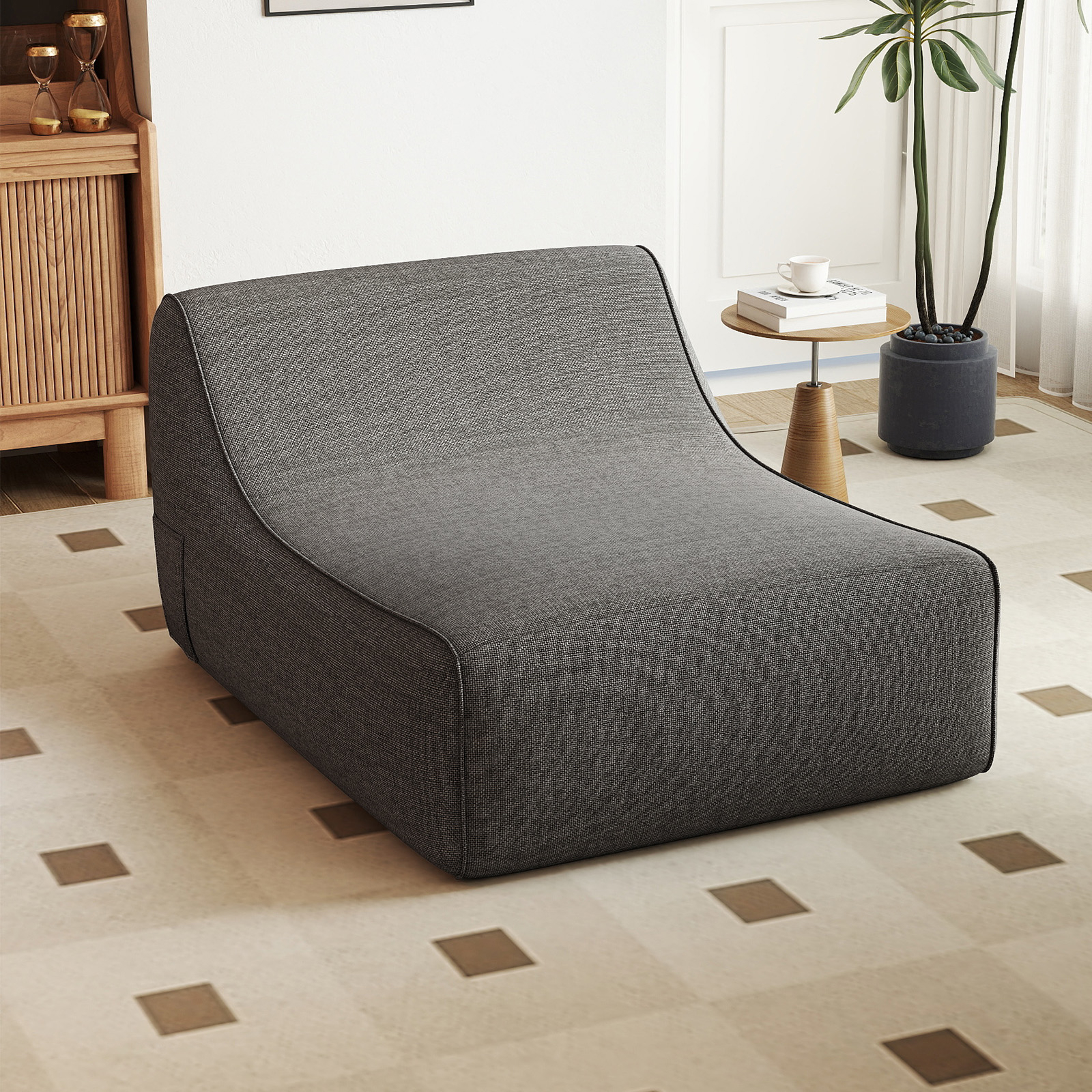 Image of Inflatable Lounge Chair, Ergonomic Blow Up Lazy Sofa With Detachable Cover & Anti-slip Base, Portable L-shaped Air Couch For Living Room, Study, Bedroom, Office, Grey