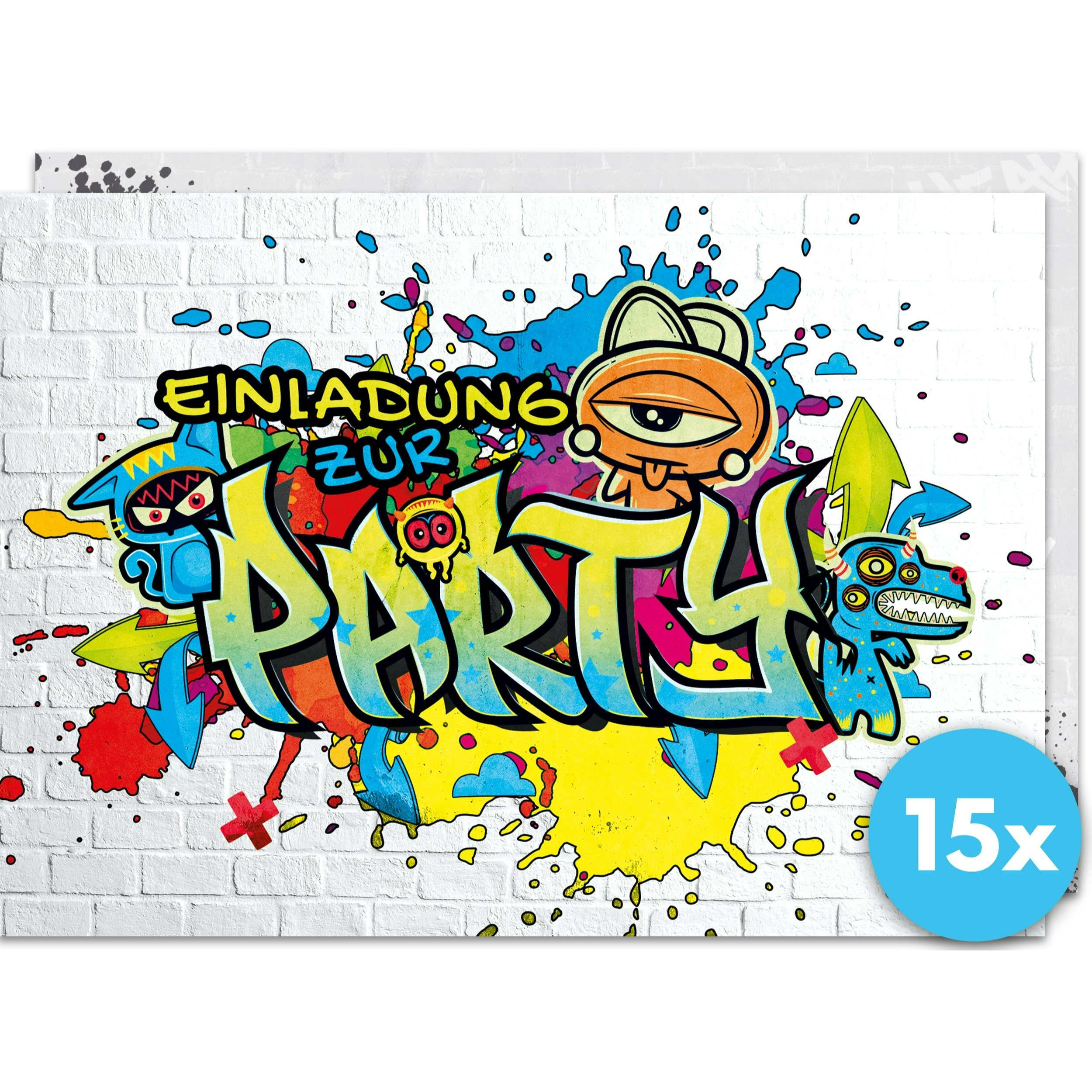 Image of 15 X Invitation Cards For Children's Birthday (a6) - Graffiti Party Invitations For Children's Birthday For Boys, Girls, & Teenagers - Gift - Invitations To The Birthday Party