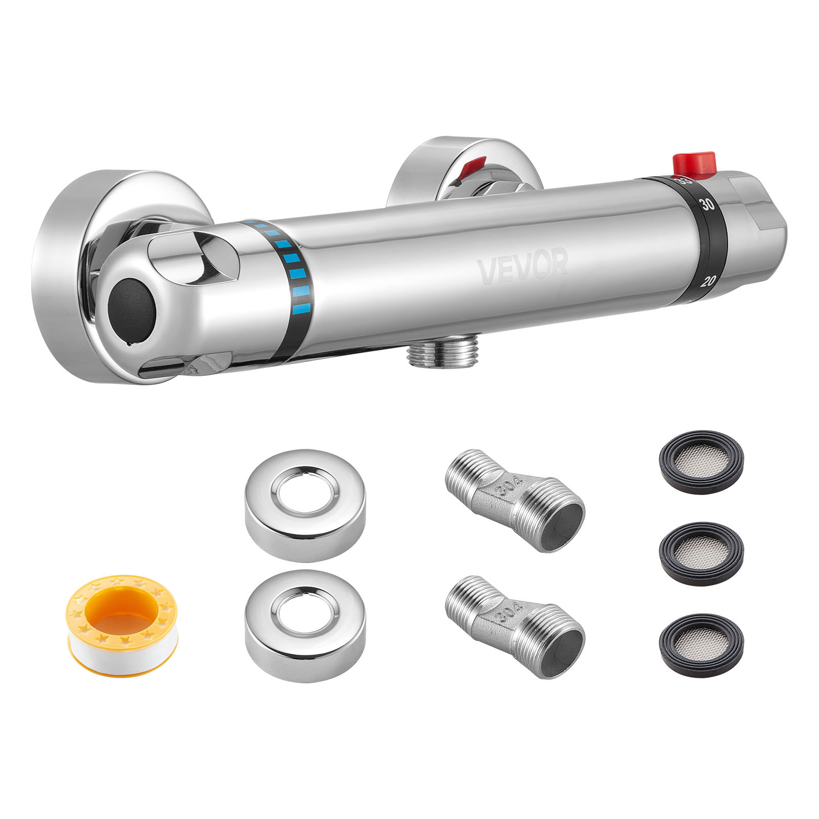 Image of Vevor Thermostatic Shower Faucet Valve, Anti-scald 38℃ Thermostatic Shower Mixer Valve, Hot Cold Water Showering Faucet Temperature Control Valves For Bathroom, Rv, Chrome-plated Coating