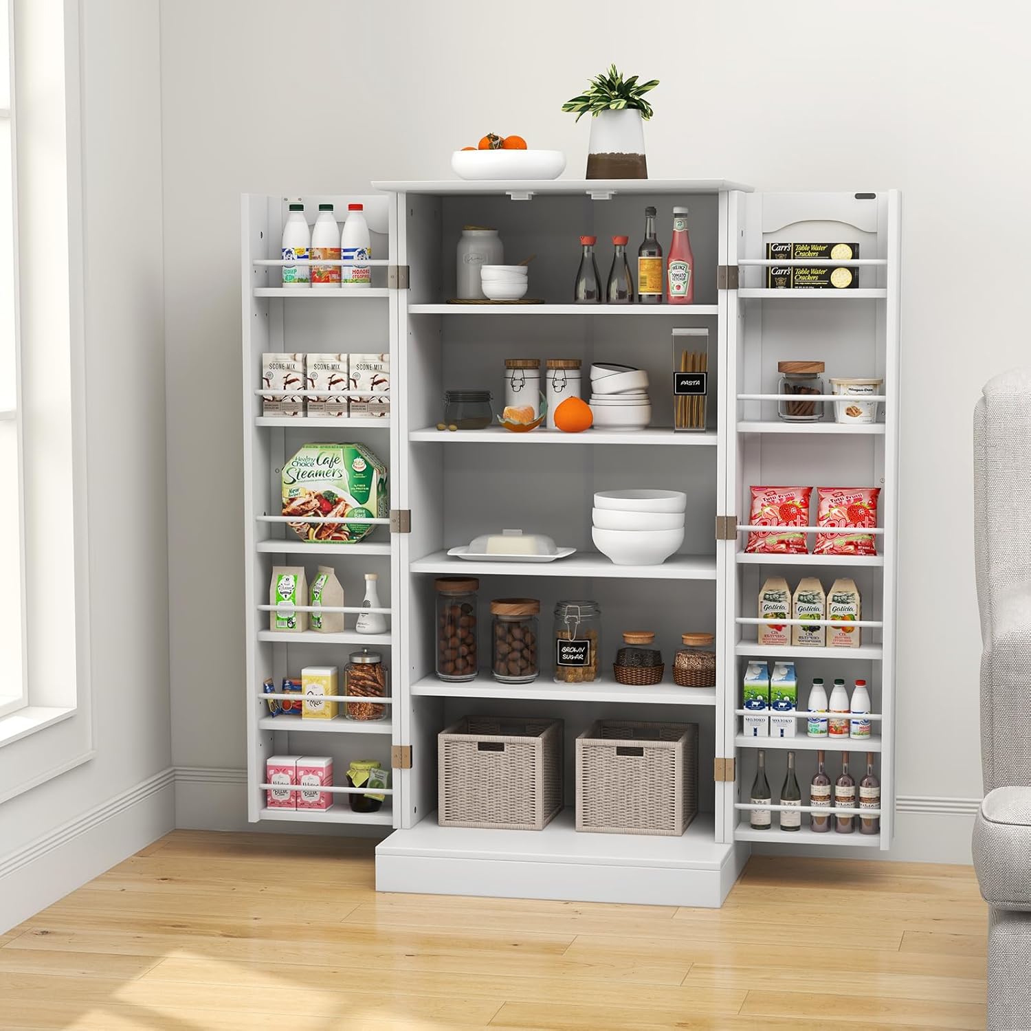 Image of Buffet Cupboards Sideboard, Pantry Cabinet W/adjustable Shelves & Anti-tipping Devices, 12 Side Shelves, Wide Countertop, Storage Cabinet For Kitchen, Living Room, Black, 60 X 40 X 120.5cm (l X W X H)