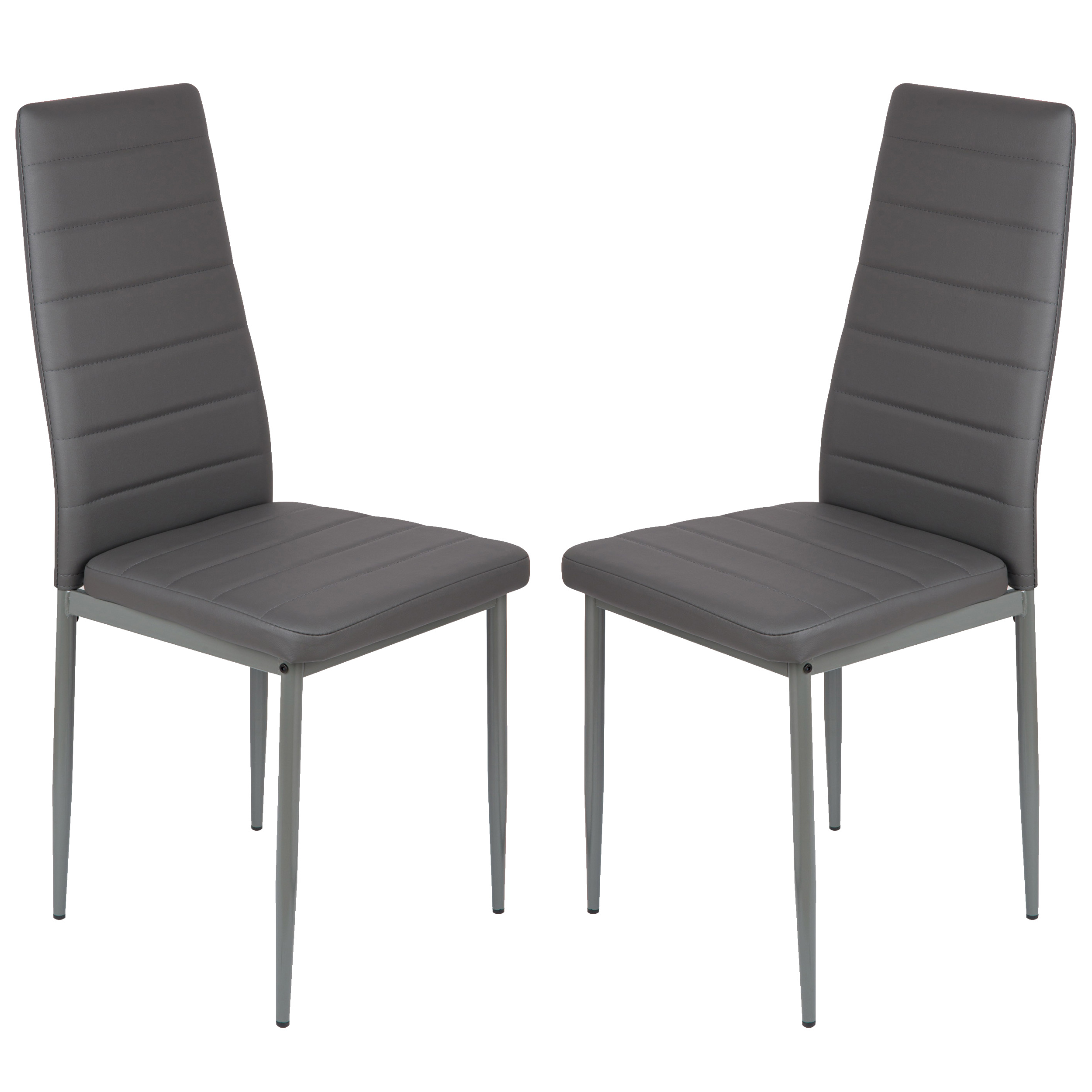 TEMU 2 X Grey Chair, Artificial Leather Upholstered, Quilted, For Dining Room, Kitchen, Office, Hotel, Metal Legs