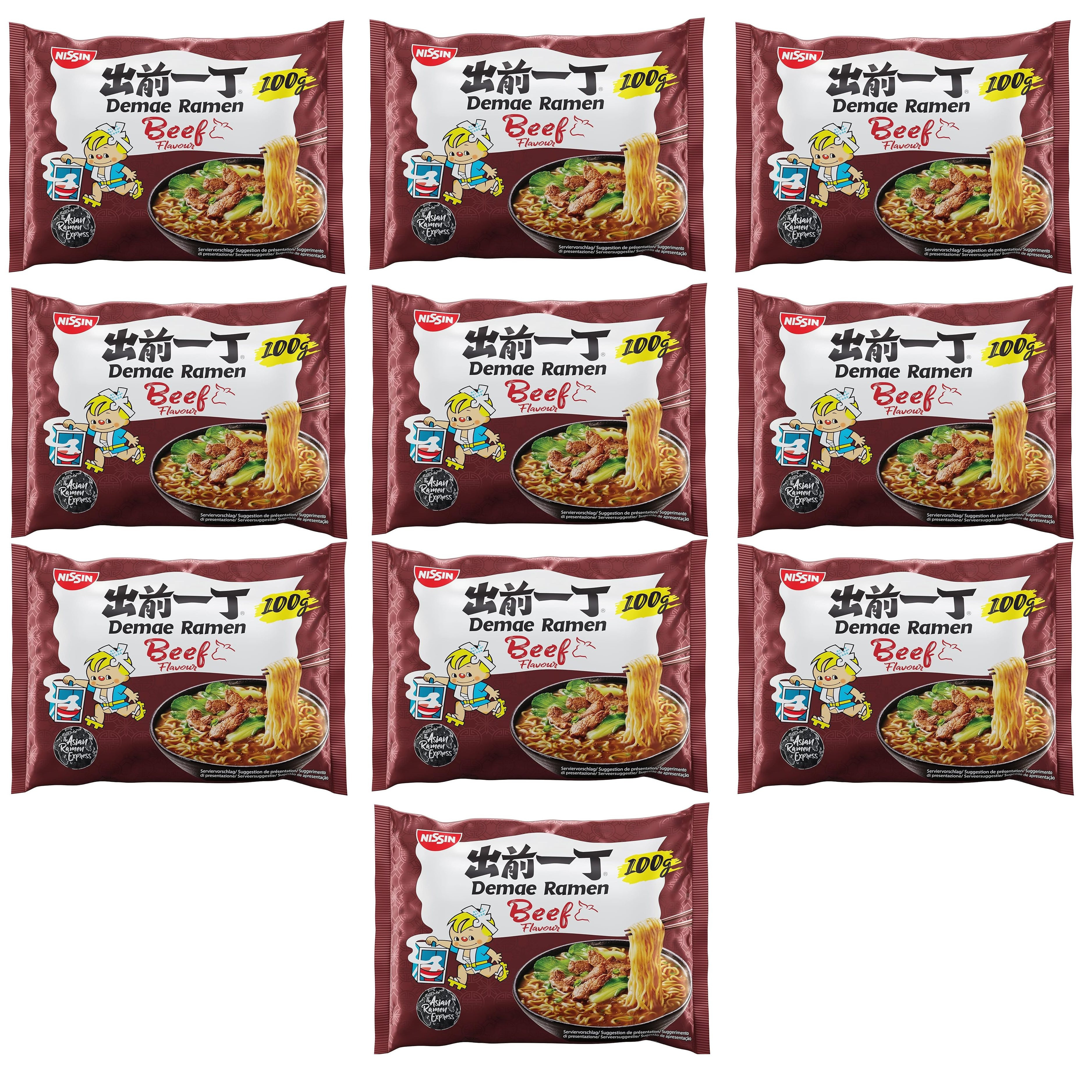Image of Nissin Demae Ramen - Beef, Japanese-style Instant Noodles With Beef Flavor & Asian Spices, Quick & Easy To Prepare, Asian Food (10 X 100g)