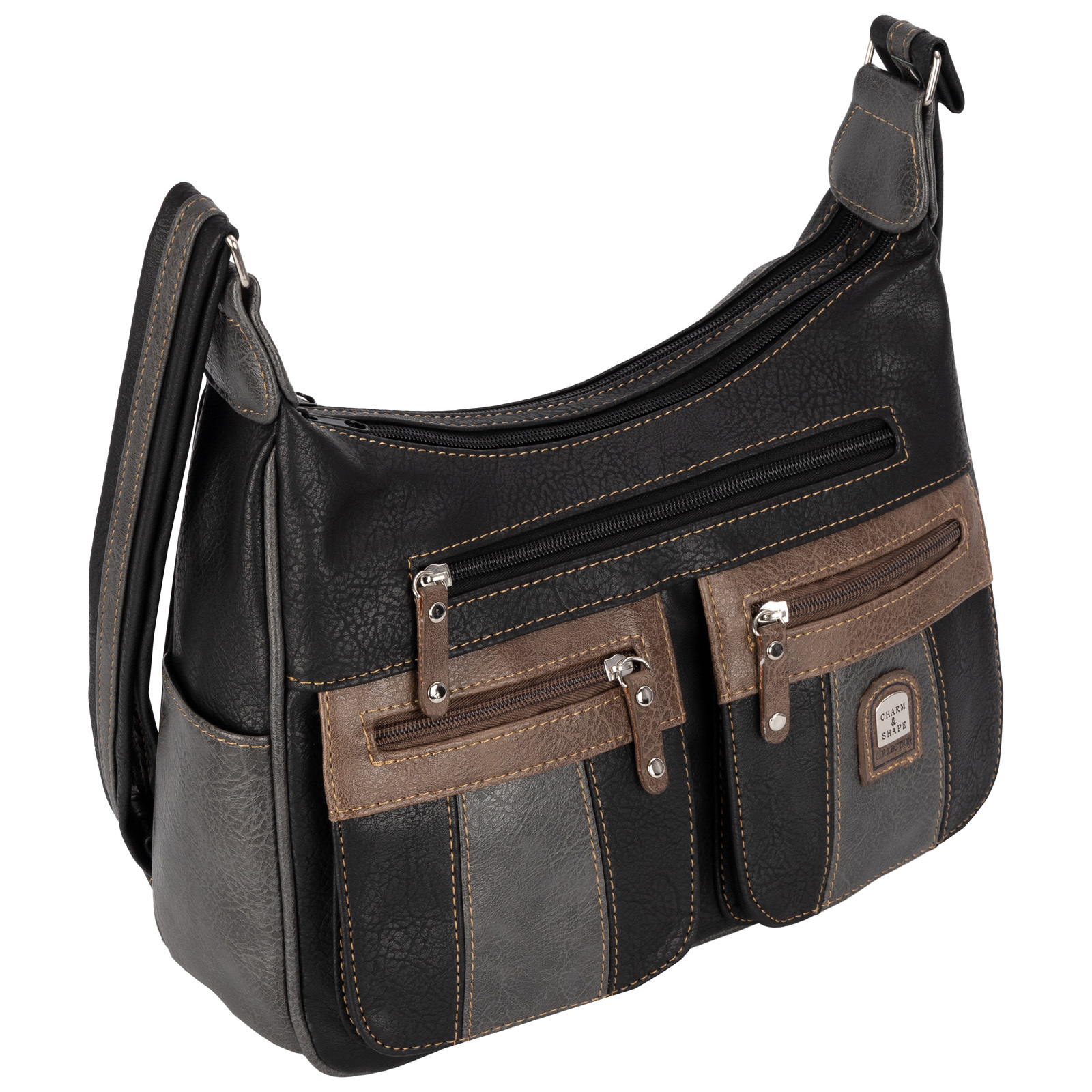 Ladies' Handbag Shoulder Bag Crossover Bag Leather Look Black-grey