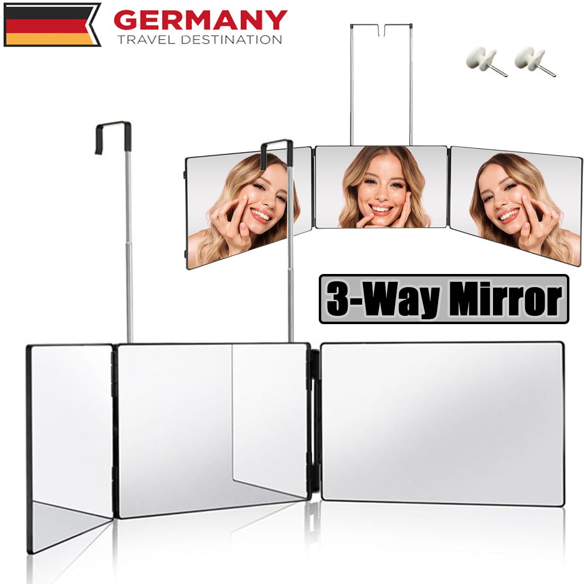TEMU 360° Rotating 3-way Mirror, Trifold Mirror For Effortless Self-hair Cutting & Makeup Application, Beauty And Personal Care Mirror, Personal Care
