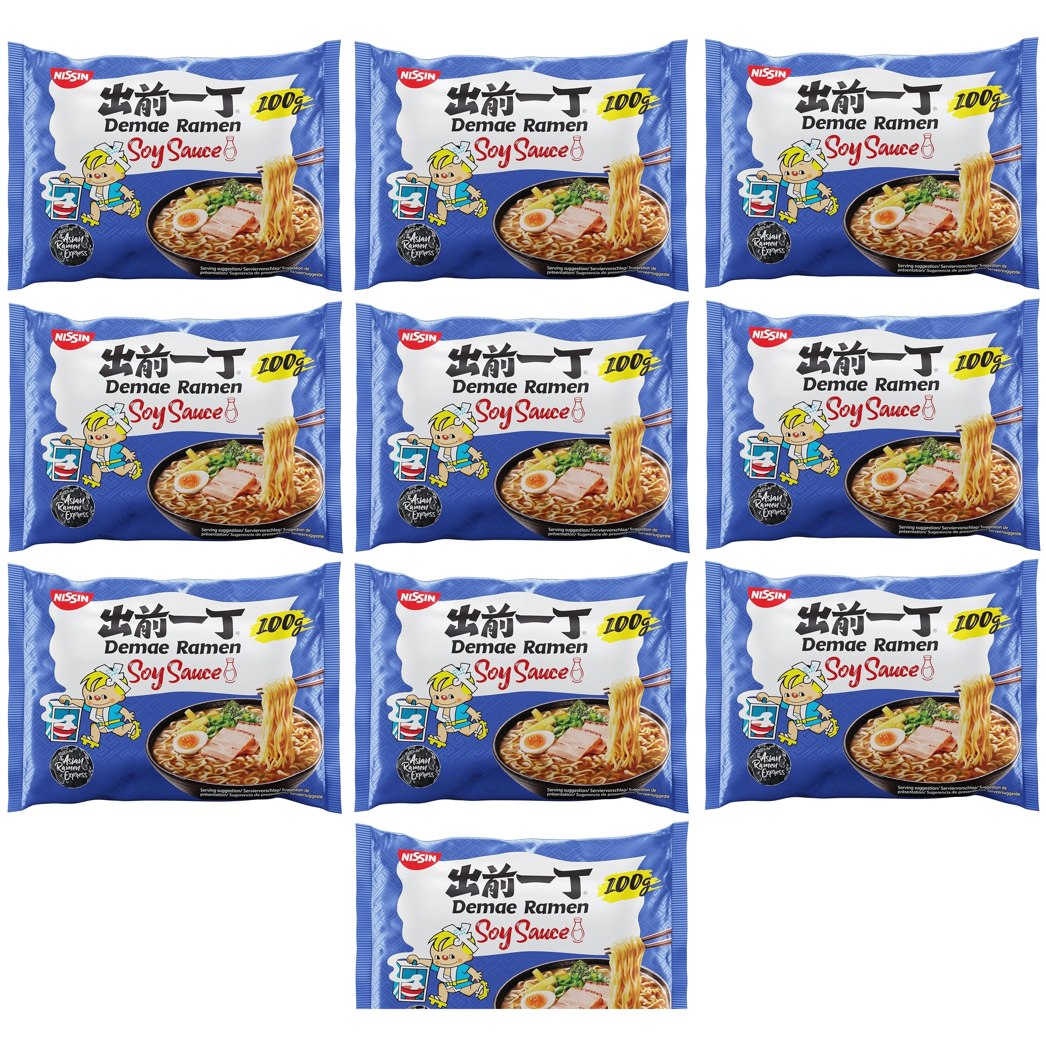 Nissin Demae Ramen - Soy Sauce, 10-pack, Japanese-style Instant Noodles, With Soy Sauce & Asian Spices, Quick & Easy To Prepare, Asian Food (10 X 100g)