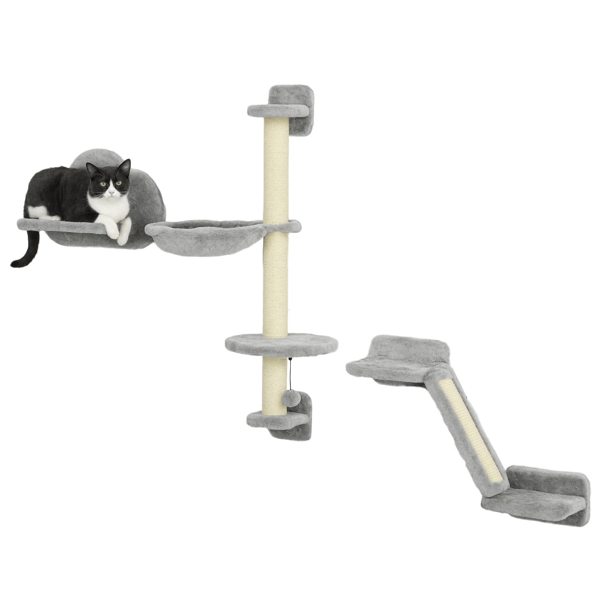 TEMU PawHut Juego de Pared de Escalada para Gatos de 3 Piezas, Estanterías de Pared para Gatos con Hamaca, Rampa con Rascador, Plataforma de para