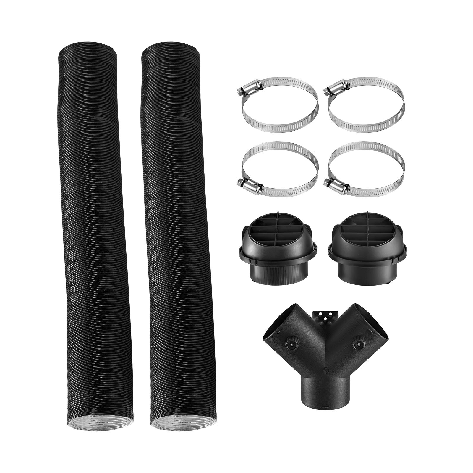 Image of Vevor Heater Pipe Duct Vent Kit, 75mm Heater Pipe Warm Air Outlet Vent Set With Y-shaped Connector & Air Duct Clamps, Parking Heaters Air Ducts Vent Kit For 2kw 5kw 8kw Heaters, Black