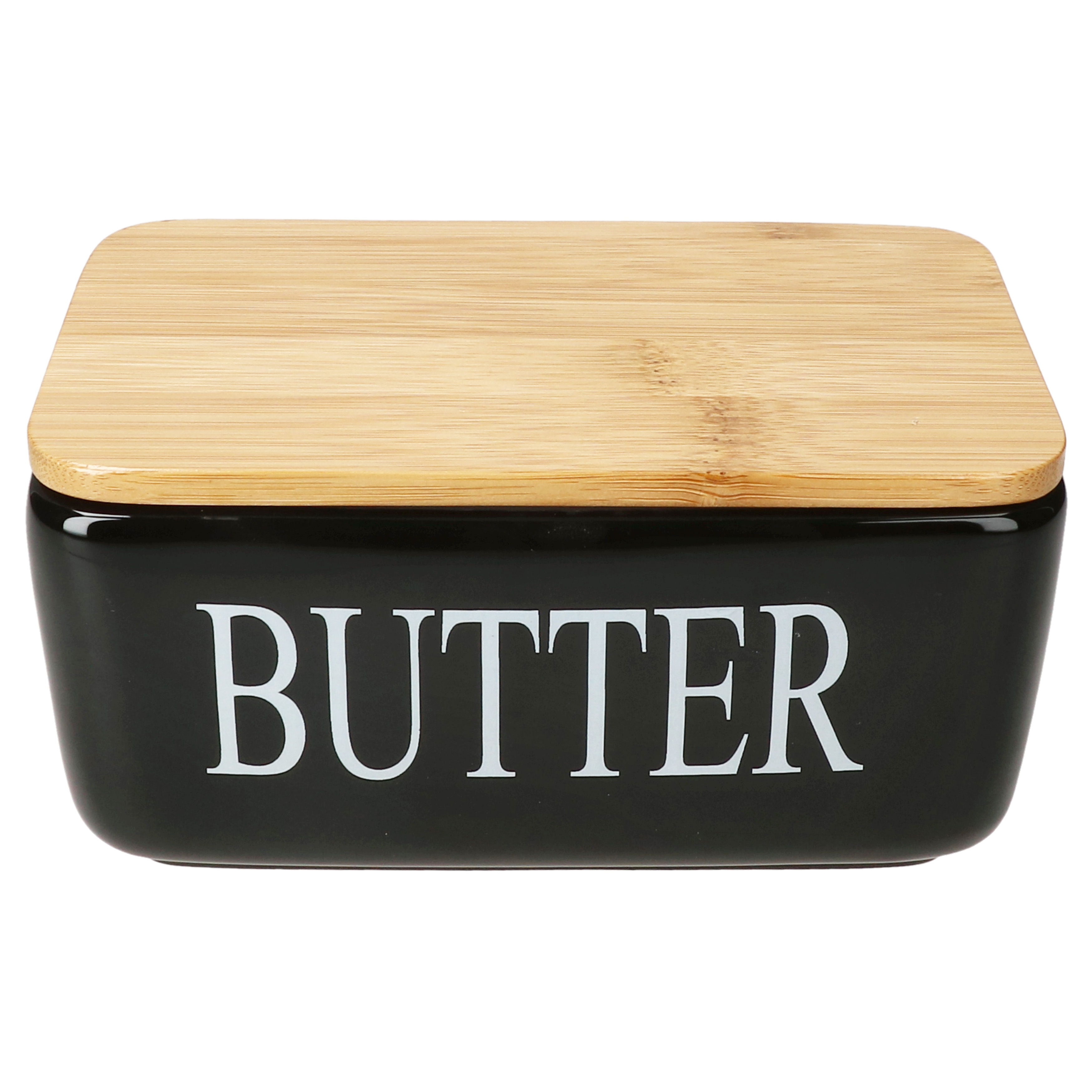 E-shop Reni schwarze Butterdose mit Bambusdeckel Keramik 250g Butter-Schale