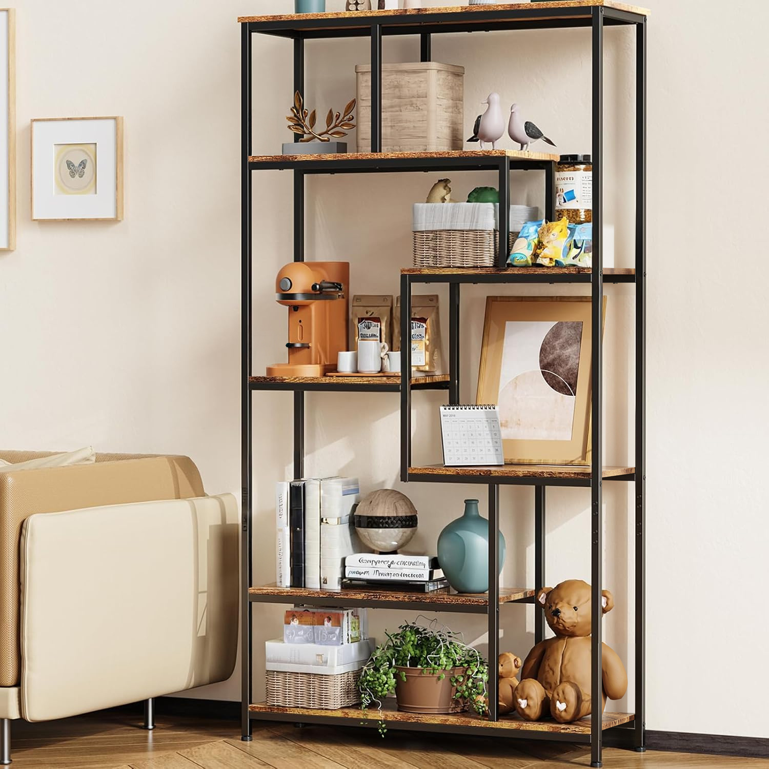 Bookshelf With 5 Compartments - Open Bookshelf For Living Room - Office - Bedroom