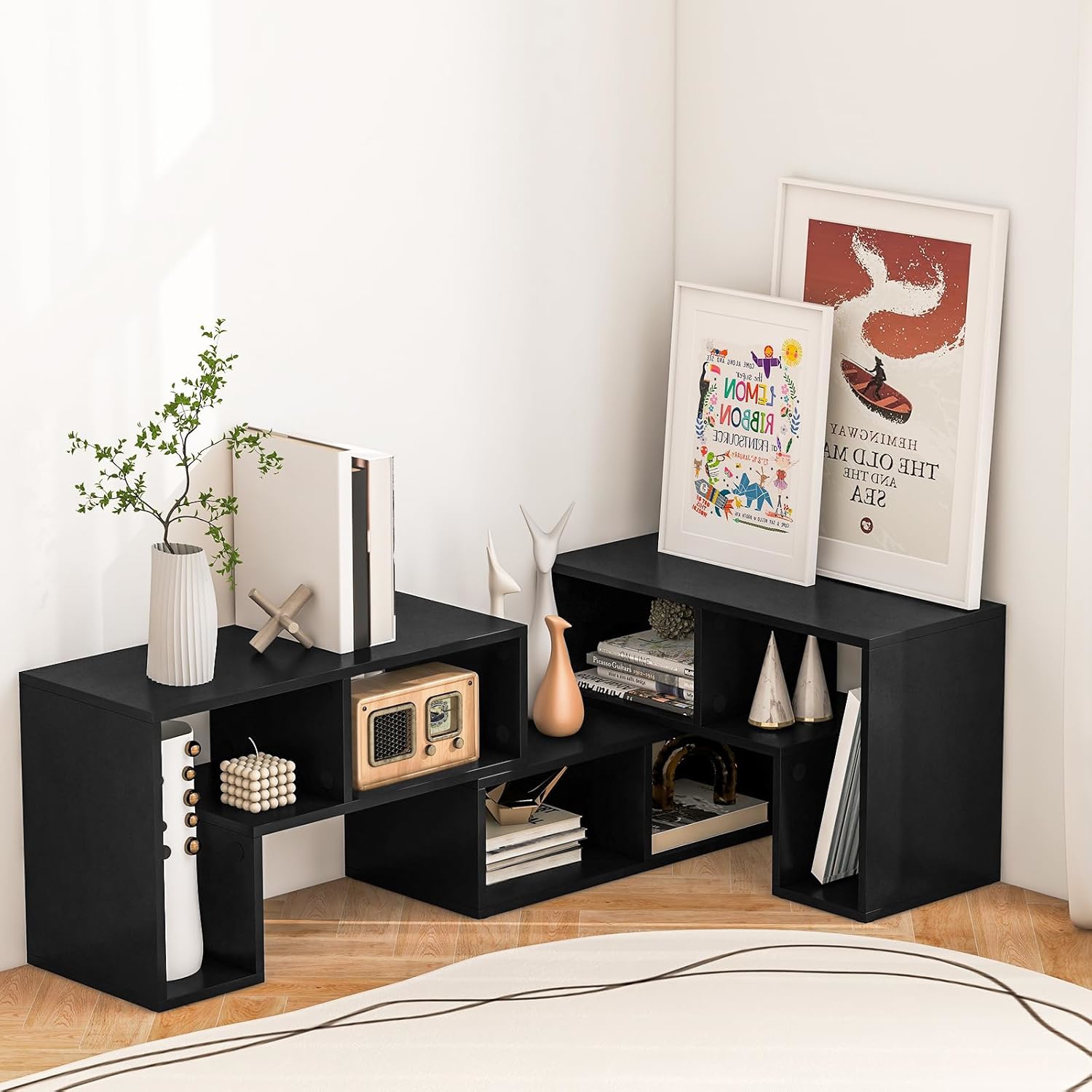 3 Pcs. Tv Cabinet, Combinable Tv Lowboard With Open Compartments For Tvs Up To 65 Inches, Multifunctional Bookcase