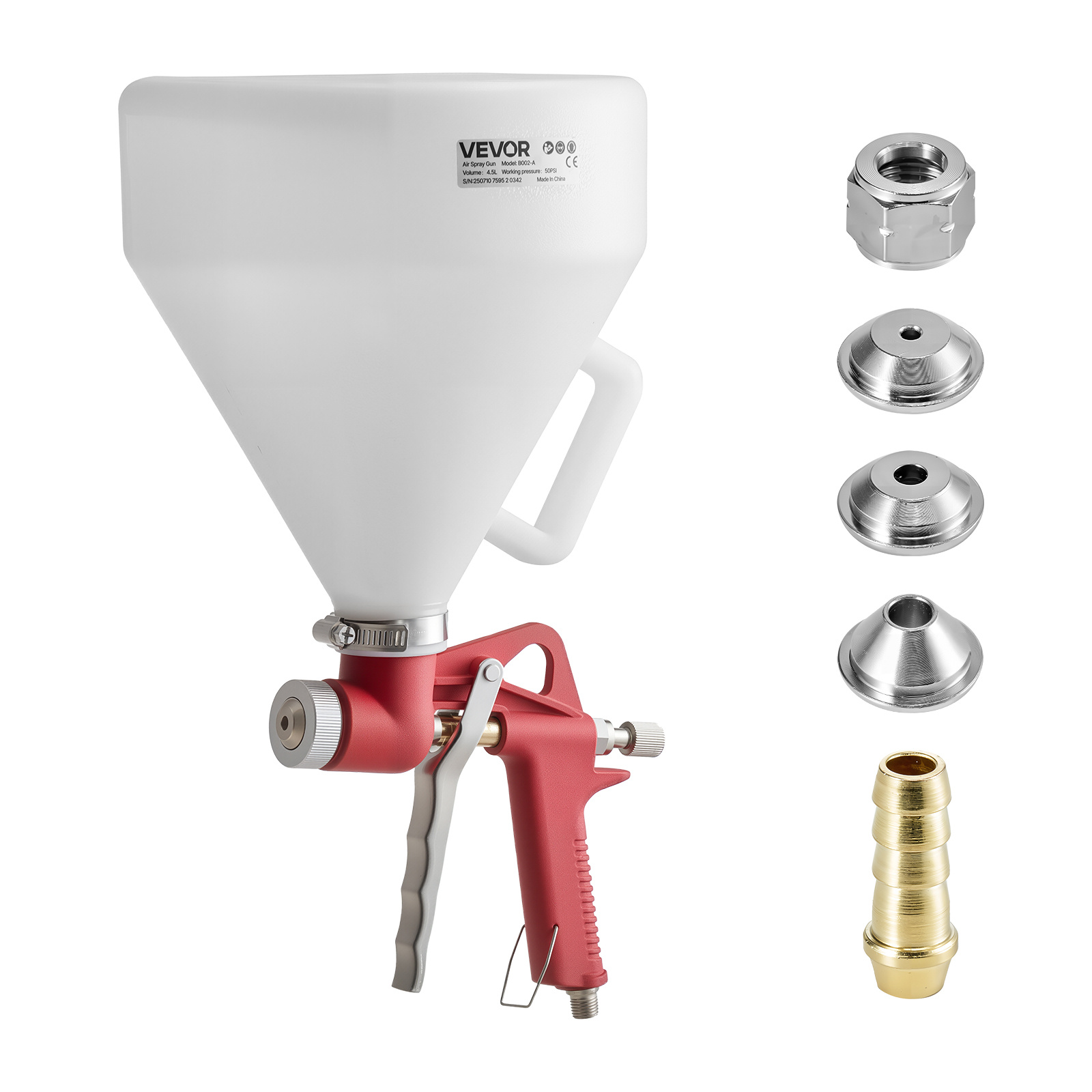 Image of Vevor Air Texture Spray Gun, 4.5l Air Hopper Spray Gun, Professional Drywall Texture Painting Sprayer With 3 Nozzles (3.5mm, 6mm, 8mm) For Popcorn, , Orange Peel Textures