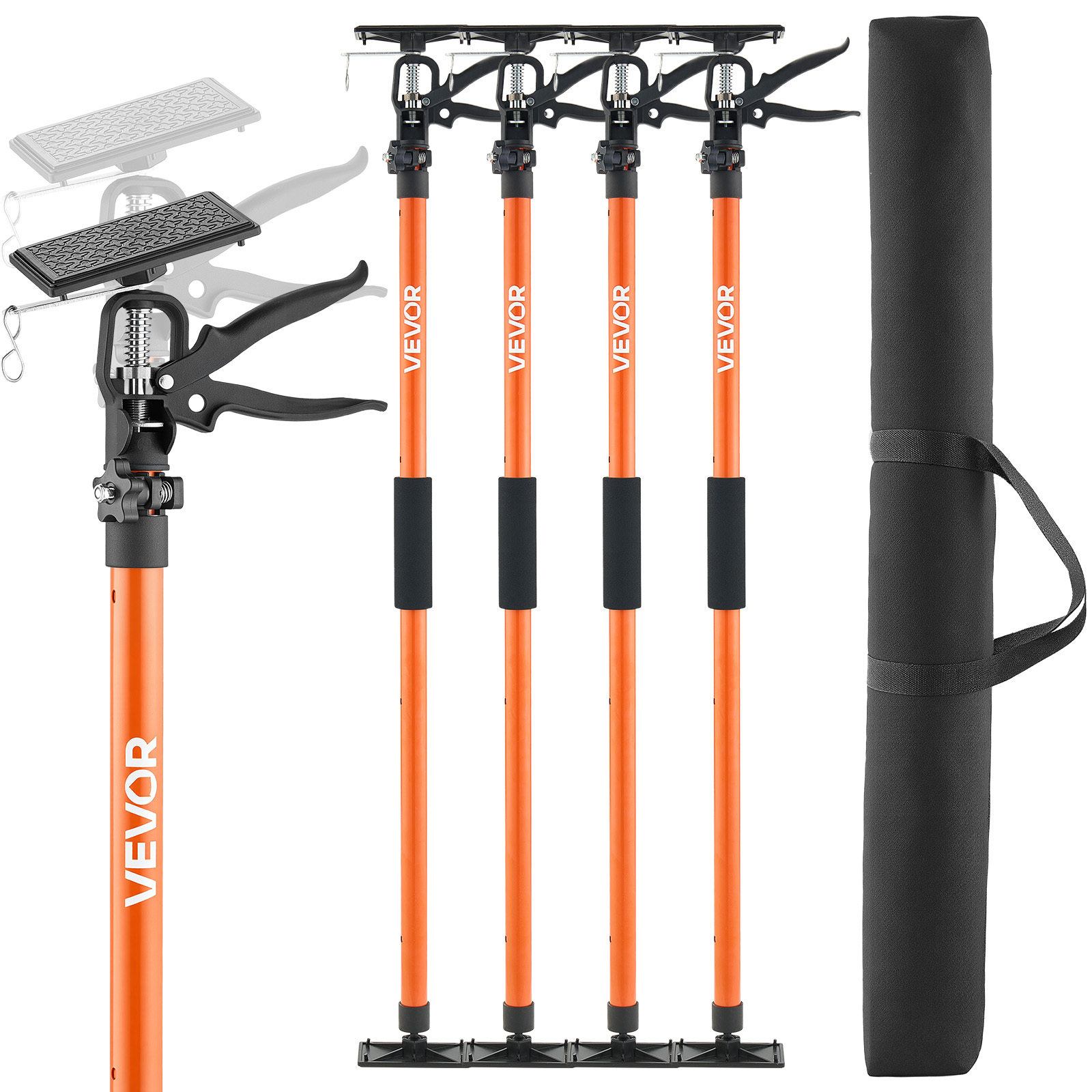 Image of Vevor Cabinet Jack Support Pole, 4-pack, 45.7-114.2 Inch Steel Telescopic , Adjustable 3rd Hand To 154 Lbs Capacity For Installing Cabinets, Lifting Drywall, Cargo Bars