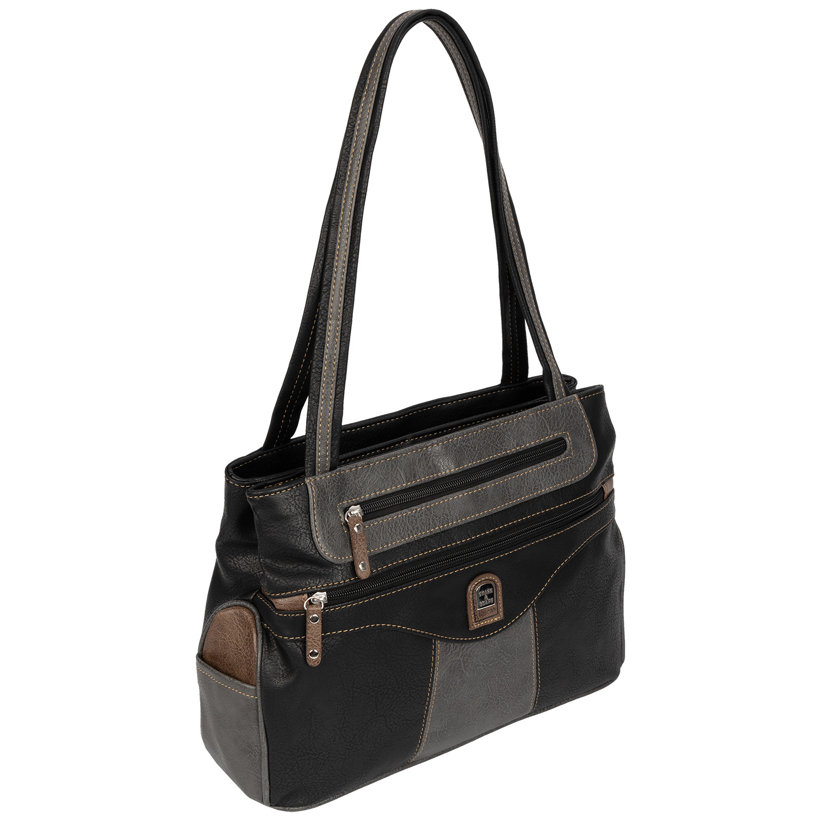 Ladies' Handbag Shoulder Bag Sling Bag Shopper Crossover Bag Leather Look Black-grey