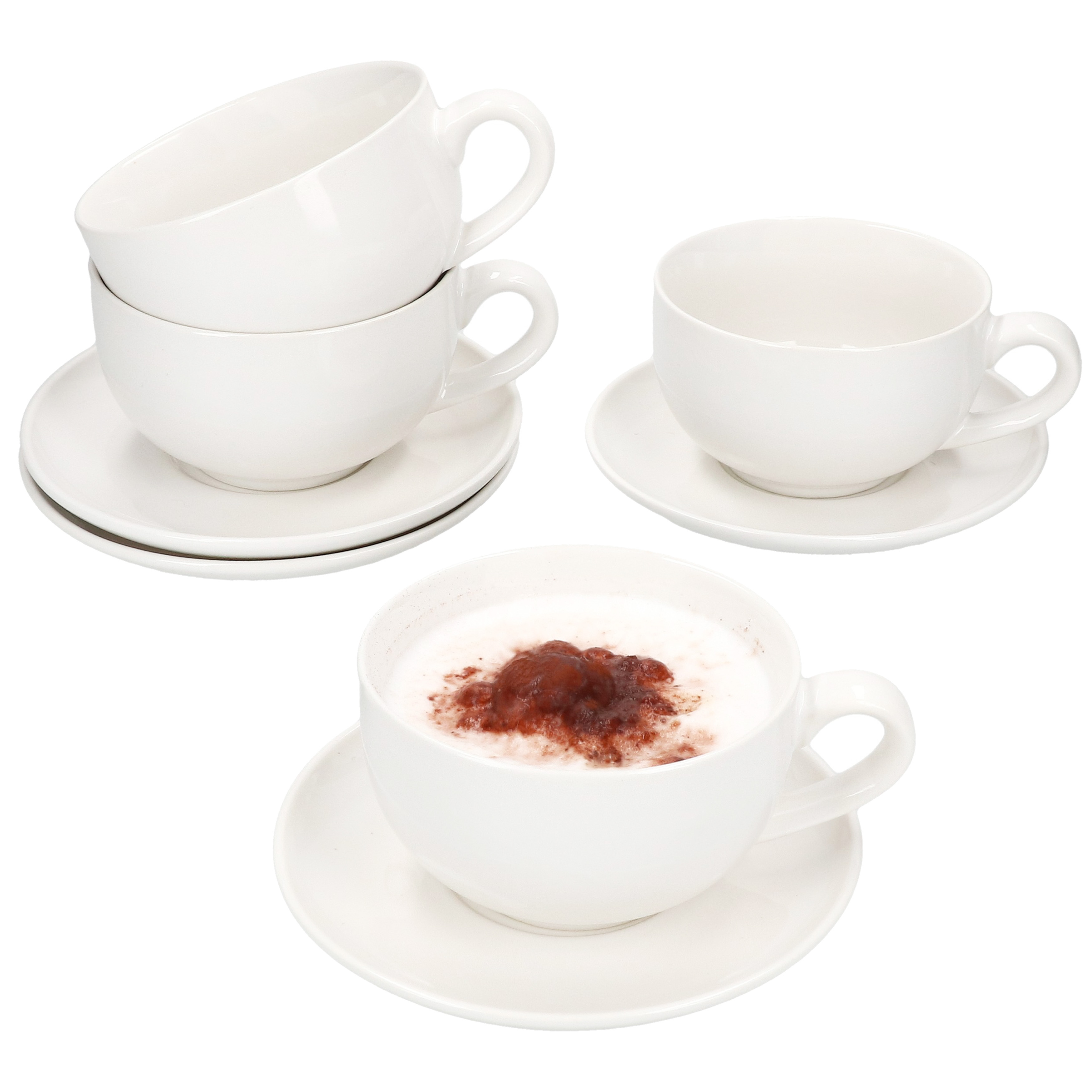 E-shop 4er Set CREME Cappuccinotassen 200ml mit Untertassen Cremeweiß Kaffee