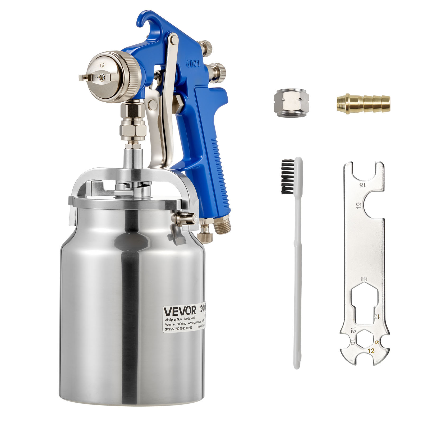 Image of Vevor Siphon Feed Spray Gun, High Atomization Air Paint Spray Gun, 1000cc Automotive Paint Sprayer With 1.8 Mm Nozzle, Adjustable Flow Rate & For Car, Furniture, Wall, House Painting
