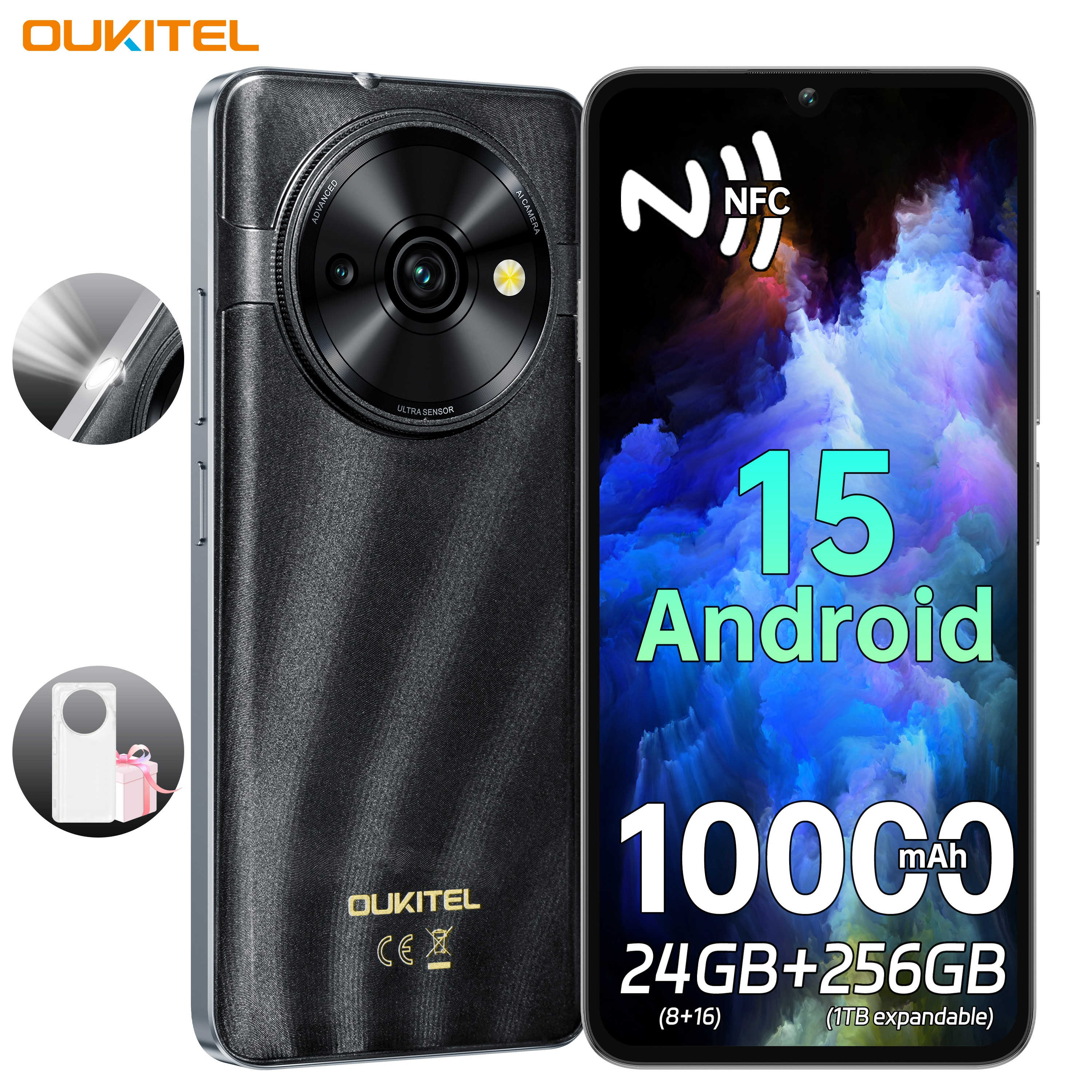 E-shop OUKITEL C59 PRO Smartphone Ohne Vertrag, 6,88 Zoll 90Hz Display, 24GB(8+16) RAM + 256GB ROM, 15, 10000mAh Akku, 13MP Kamera, 120LM Taschenlampe,