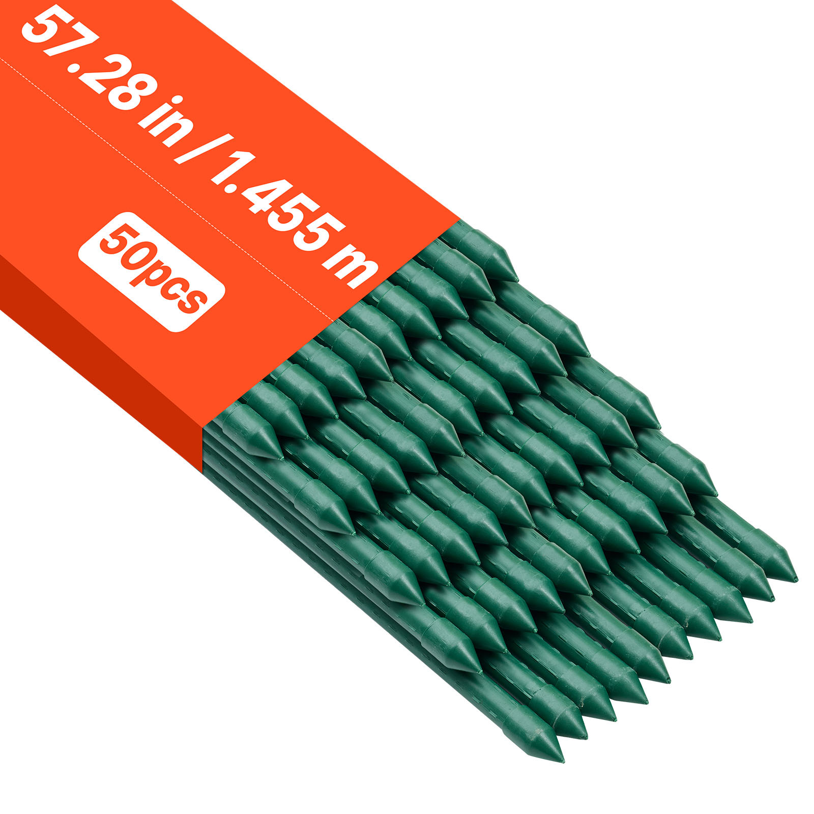 TEMU VEVOR Tuteurs de jardin, lot de 50, 1455 mm, tuteurs à tomates en métal revêtu de plastique, bâtons de jardin pour le support des plantes, avec
