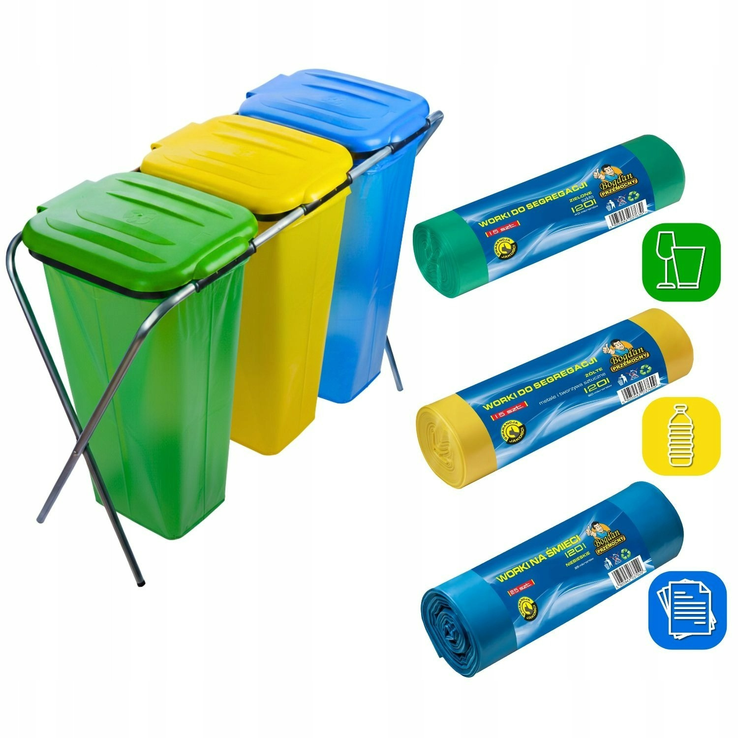 TEMU Metal Stand For 3 Trash Bins Waste Sorting + 3 Recycling Bags 120l