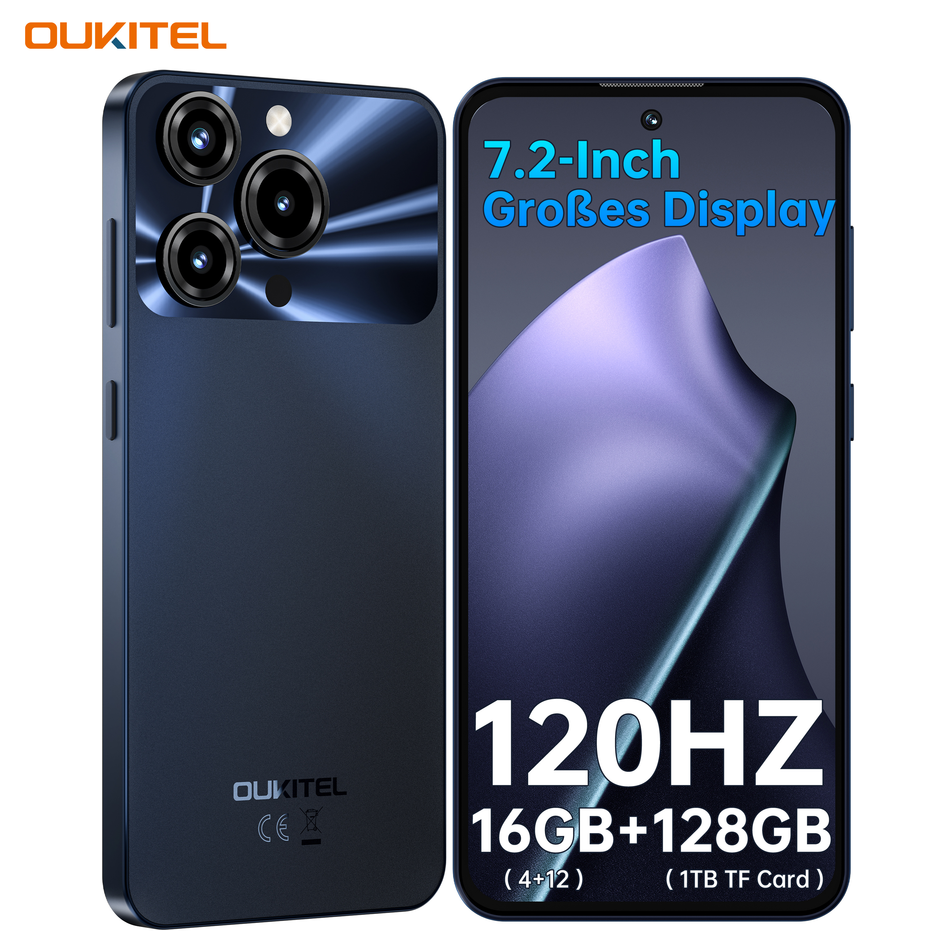 E-shop OUKITEL C69 SE Smartphone, 7,2" Bildschirm, 120Hz, 15, 16GB (4+12) RAM, 128GB ROM, 6000mAh Akku, 18W Ladegerät, + 8MP Kamera, Gesichts- +