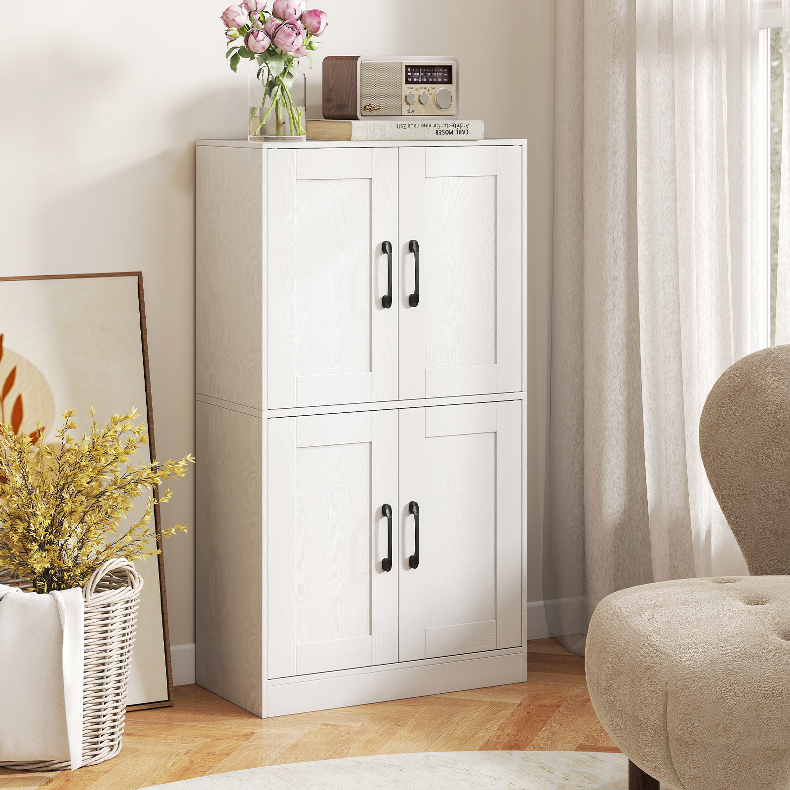 Bathroom Cabinet, 43.5" & Adjustable Shelves, Kitchen Pantry Cabinet, Storage Organizer For Living Room Dining Room Study