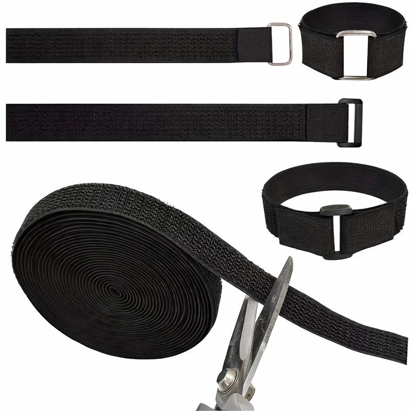 TEMU Cinta adhesiva de gancho y bucle autoadhesiva negra - Rollo de 4M de correas de sujeción con organizador de para cables, correas de sujeción de