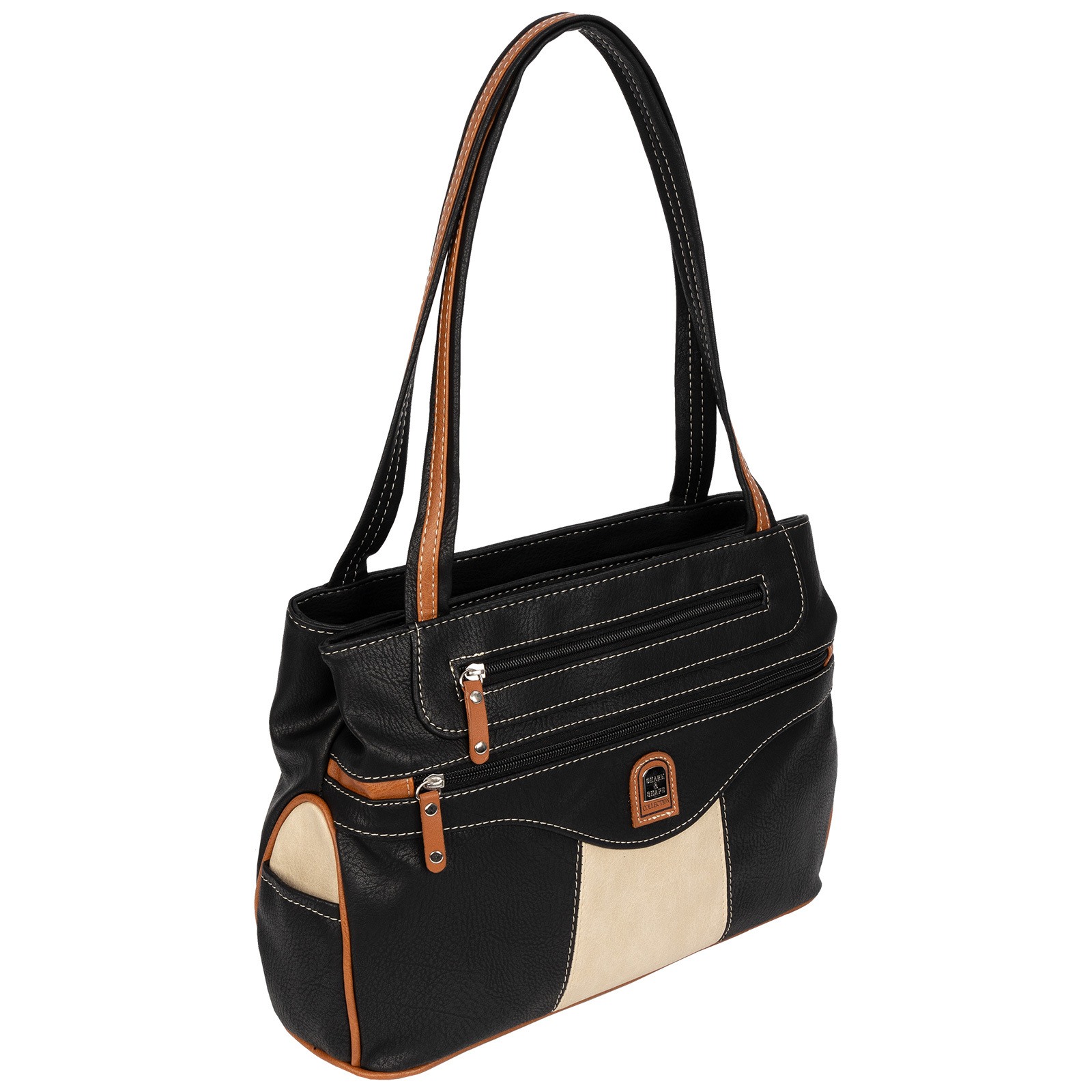 Ladies' Handbag Shoulder Bag Crossover Bag Leather Look Black-cream