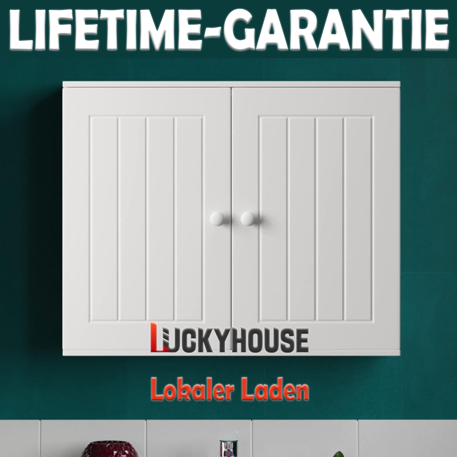 E-shop Luckyhouse Wandschrank | Bodenstehender Schrank mit 2 Türen & verstellbarem Regalboden | Wandmontiert für Badezimmer, Waschküche, Küche,