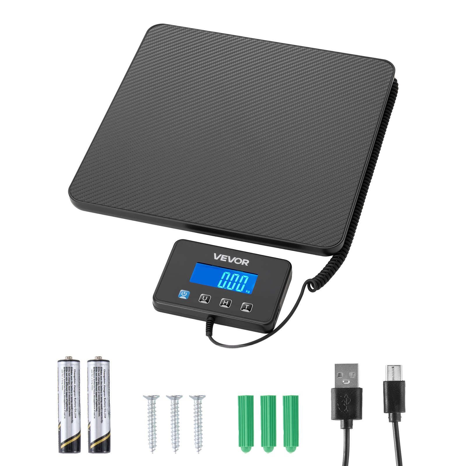 Image of Vevor Digital Postal Scale, 10 G/100 G Dual Accuracy, 200 Kg Commercial Weight Scale With Hold/ Function & Lcd Display, Fit For Packages, Postage, Luggage, Battery & Charging Cable Included