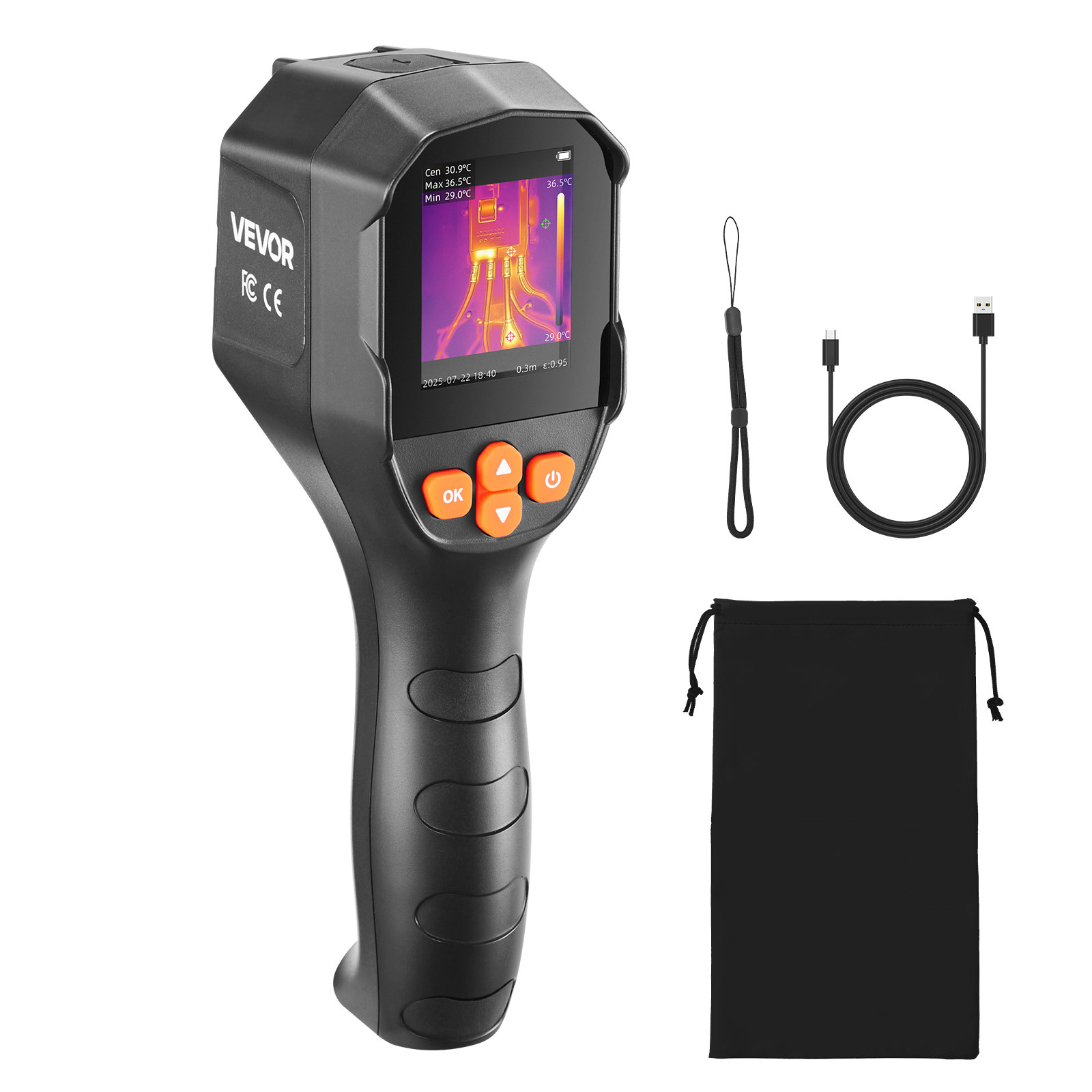Image of Vevor Thermal Camera, Super Resolution 240x180, Thermal Imaging Camera With 2mp Visual Camera, 96x96 Ir Resolution, 25hz Refresh Rate, -4°f To 1022°f, 4 Image & 6 Color Palettes