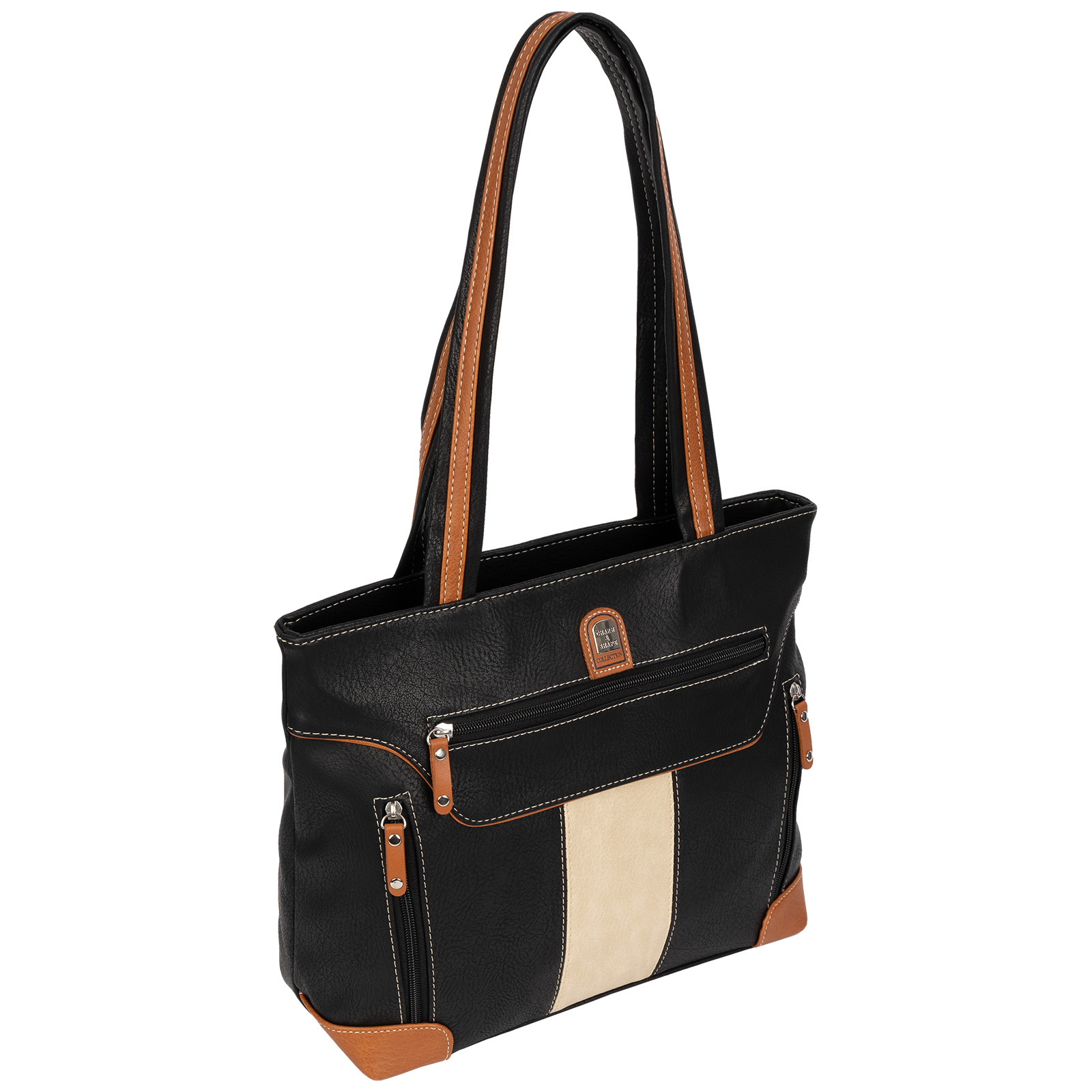 Ladies' Handbag Shoulder Bag Crossover Bag Leather Look Black-cream