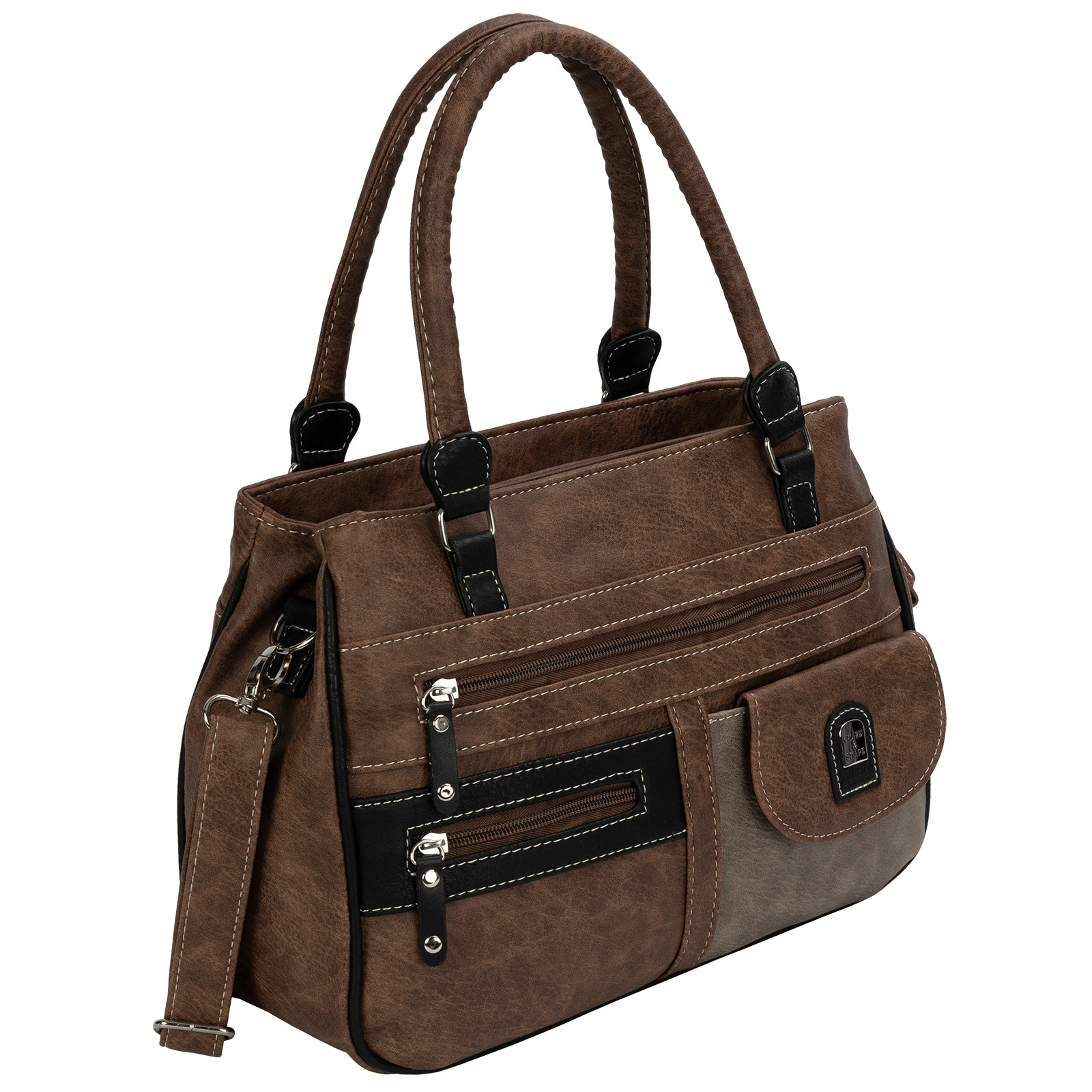 Ladies' Handbag Shoulder Bag Crossover Bag 7 Brown-tan (hxwxd): 22cm X 32cm X 11cm