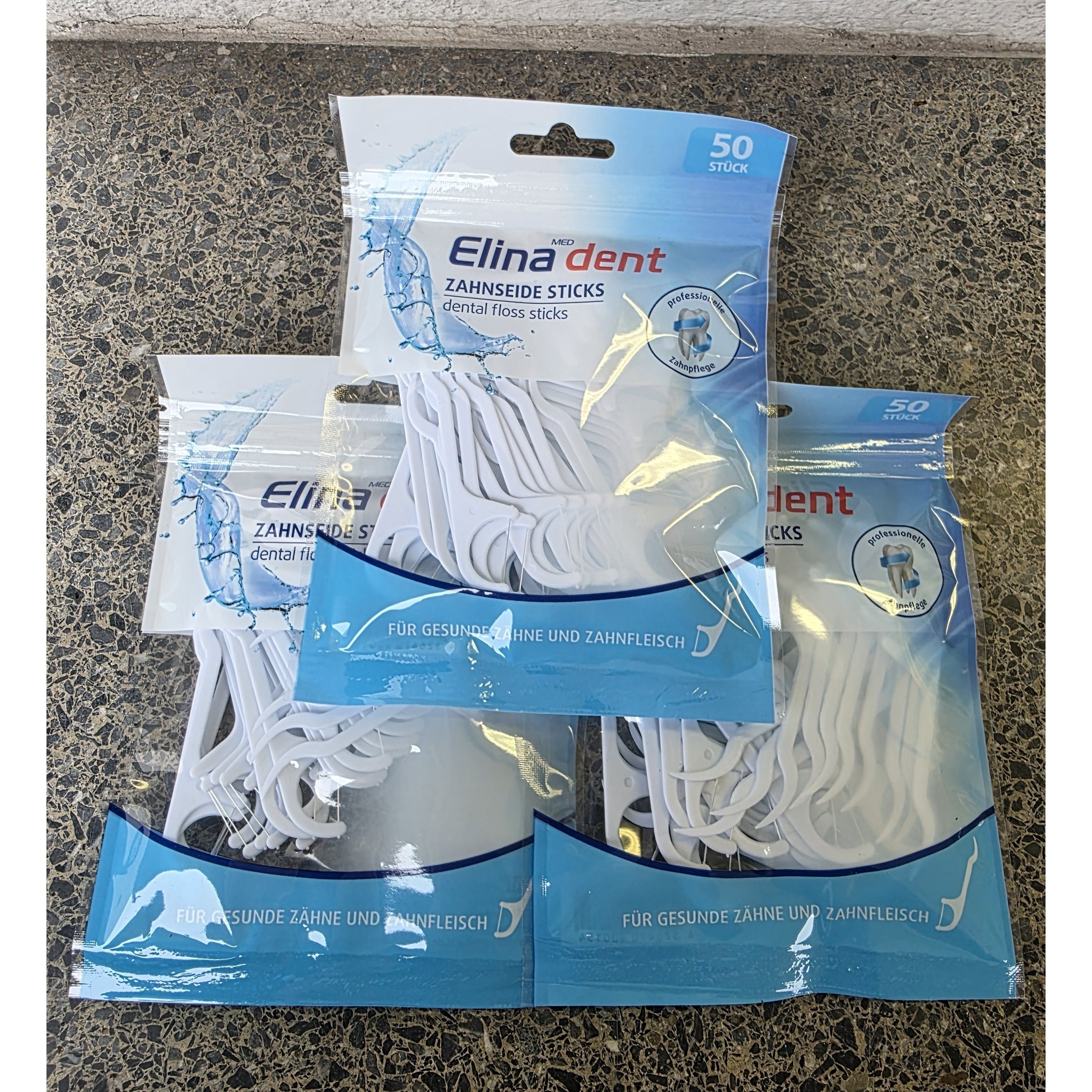 Elina With Dental Floss Sticks 3x50=150pcs Professional For Healthy Teeth And Gums