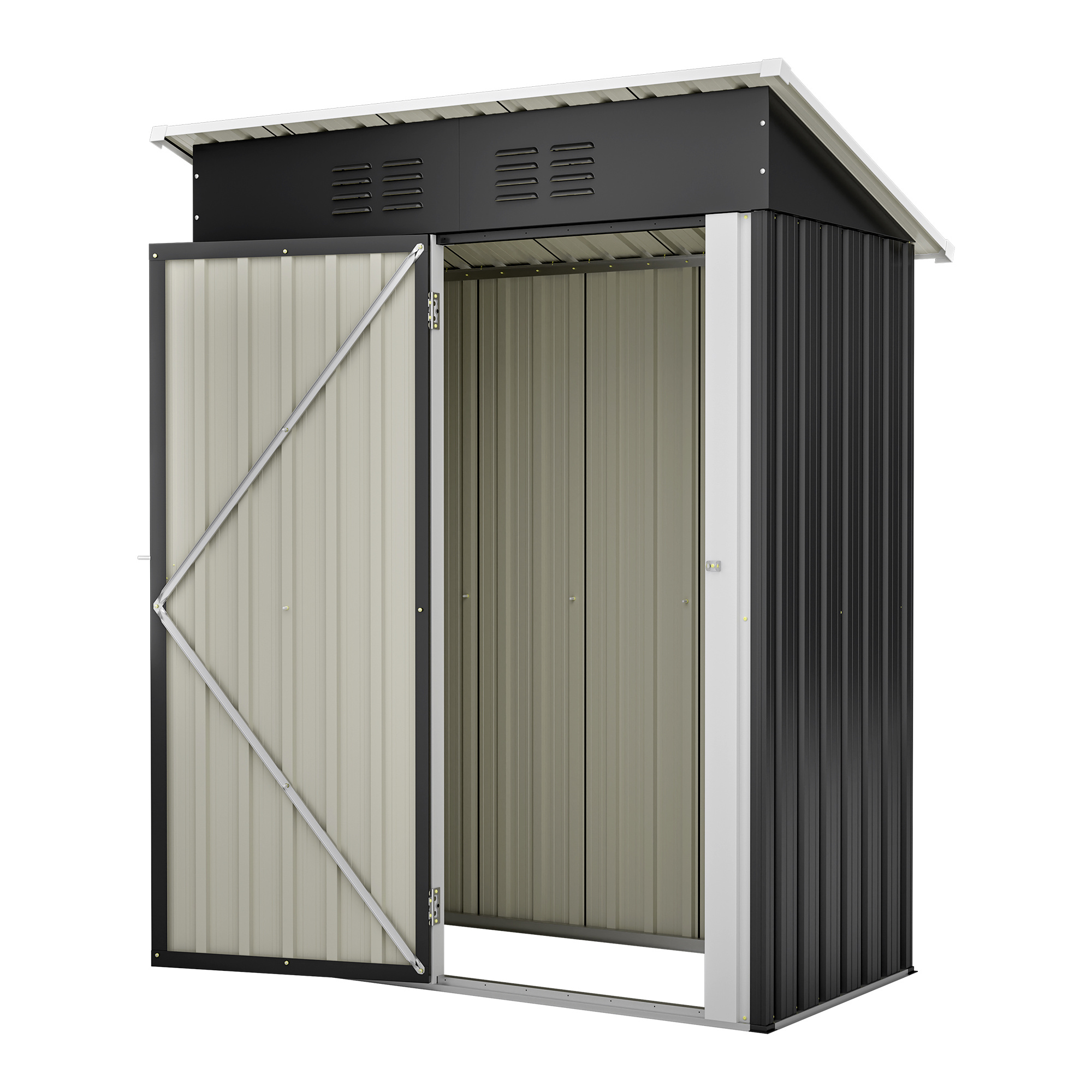 Image of Detachable Metal Tool Shed, Shed, Galvanized Steel Tool Storage With Ventilation And Lockable Door, For Backyard, Patio, And Garden Organization