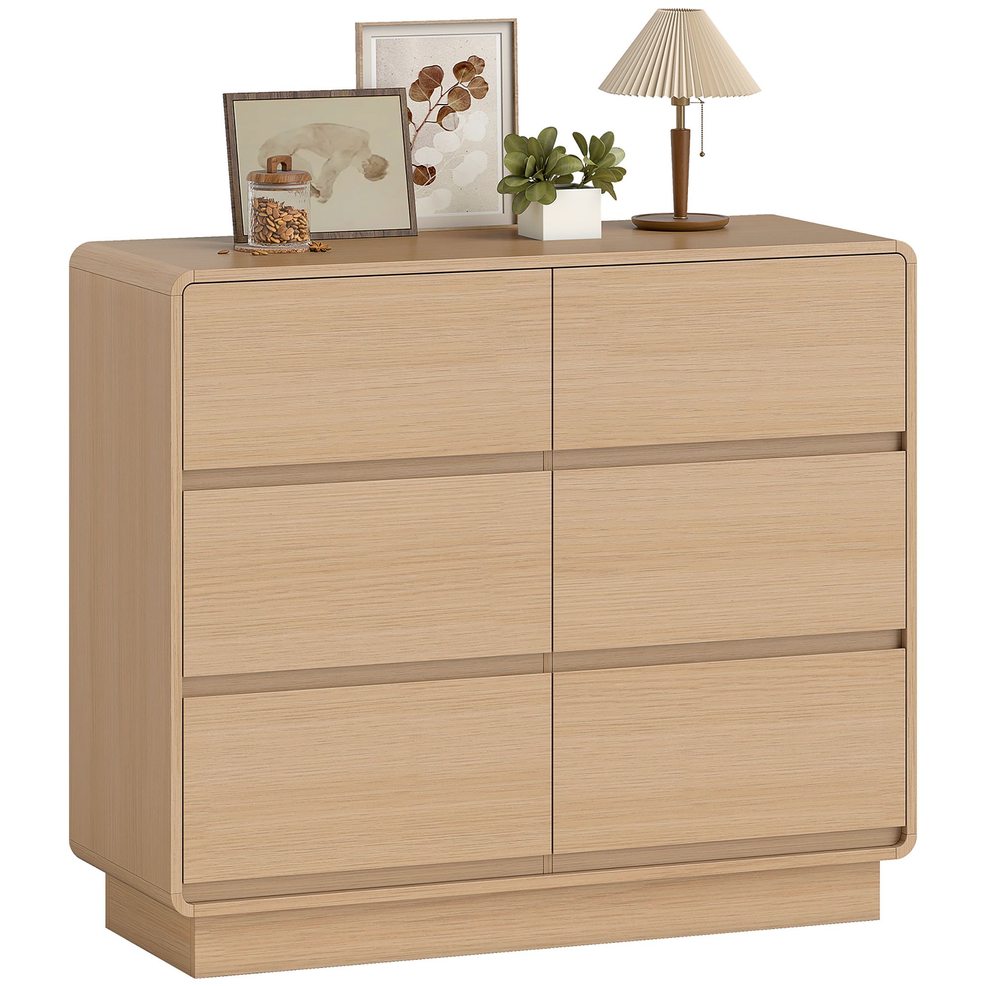Image of Sideboard, 6-drawer Dresser, 100 Cabinet With Rounded Edges, Modern Sideboard Kitchen Cabinet For Living Room, Kitchen, Dining Room, 100 X 38 X 86 Cm, Natural Wood