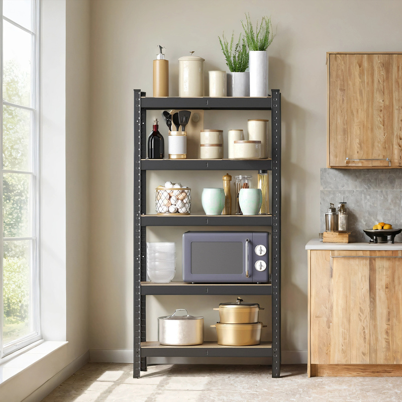 Adjustable 5-tier Standing Shelf, Bookshelf, Storage Rack, Kitchen Shelf, Black