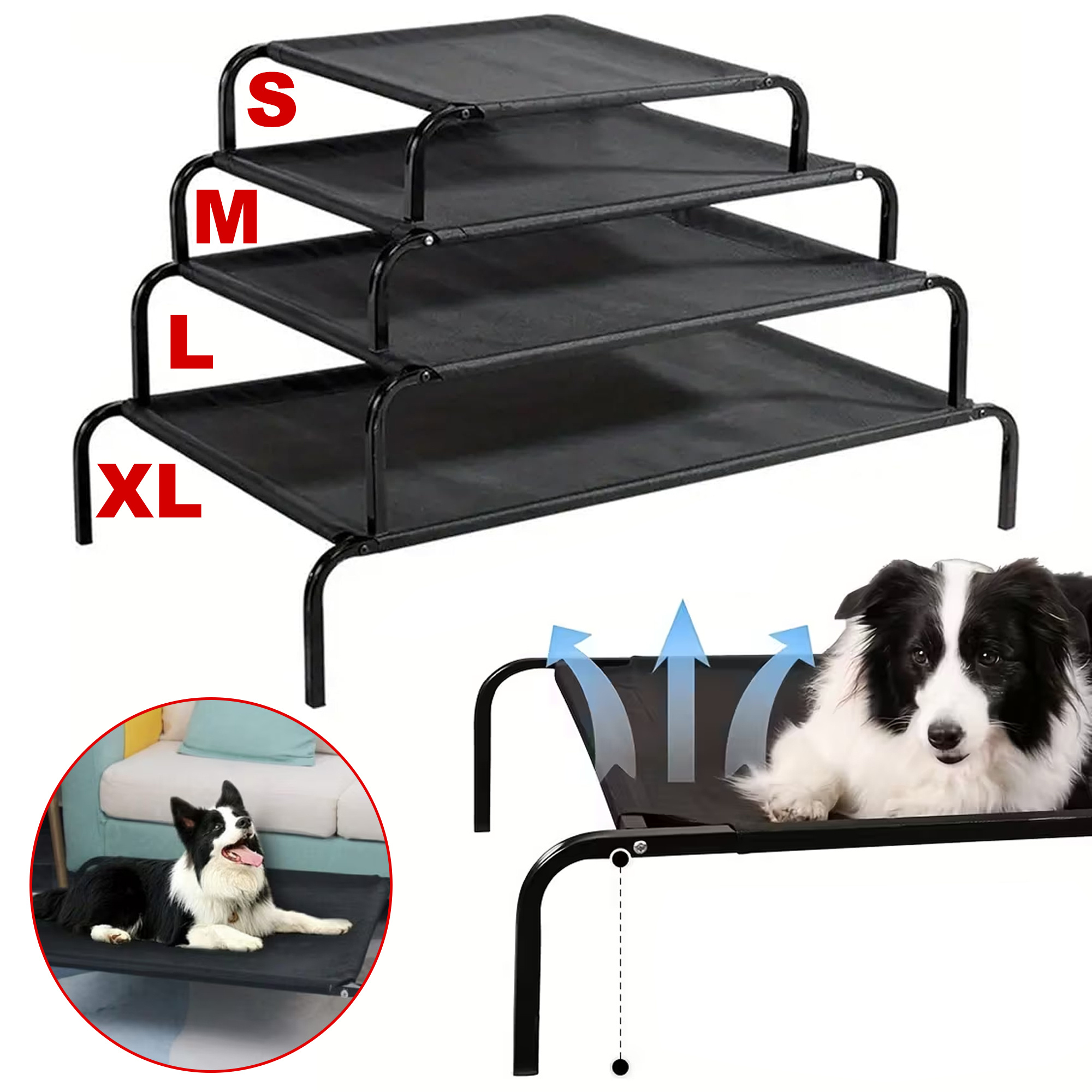 metal frame portable   elevated pet bed raised dog bed with breathable mesh and non slip rubber feet lightweight portable bed for small medium large dogs ideal for travel camping indoor outdoor and beach