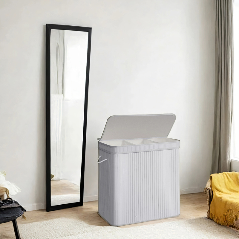 Laundry Basket With Lid, Bamboo Laundry Collector, Removable And Machine Washable Laundry Bag, With Handles, 150 , Grey.