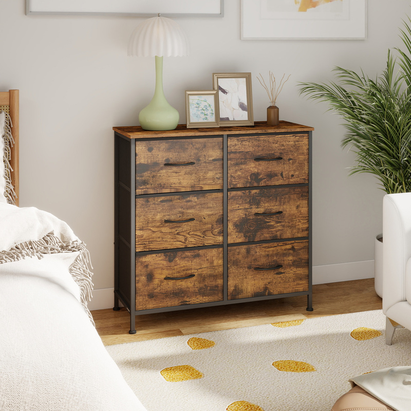 Dresser, Wardrobe, 6 Fabric Drawers, For Bedroom, Hallway, Living Room, Storage Cabinet, Steel,, Velvet Fabric.
