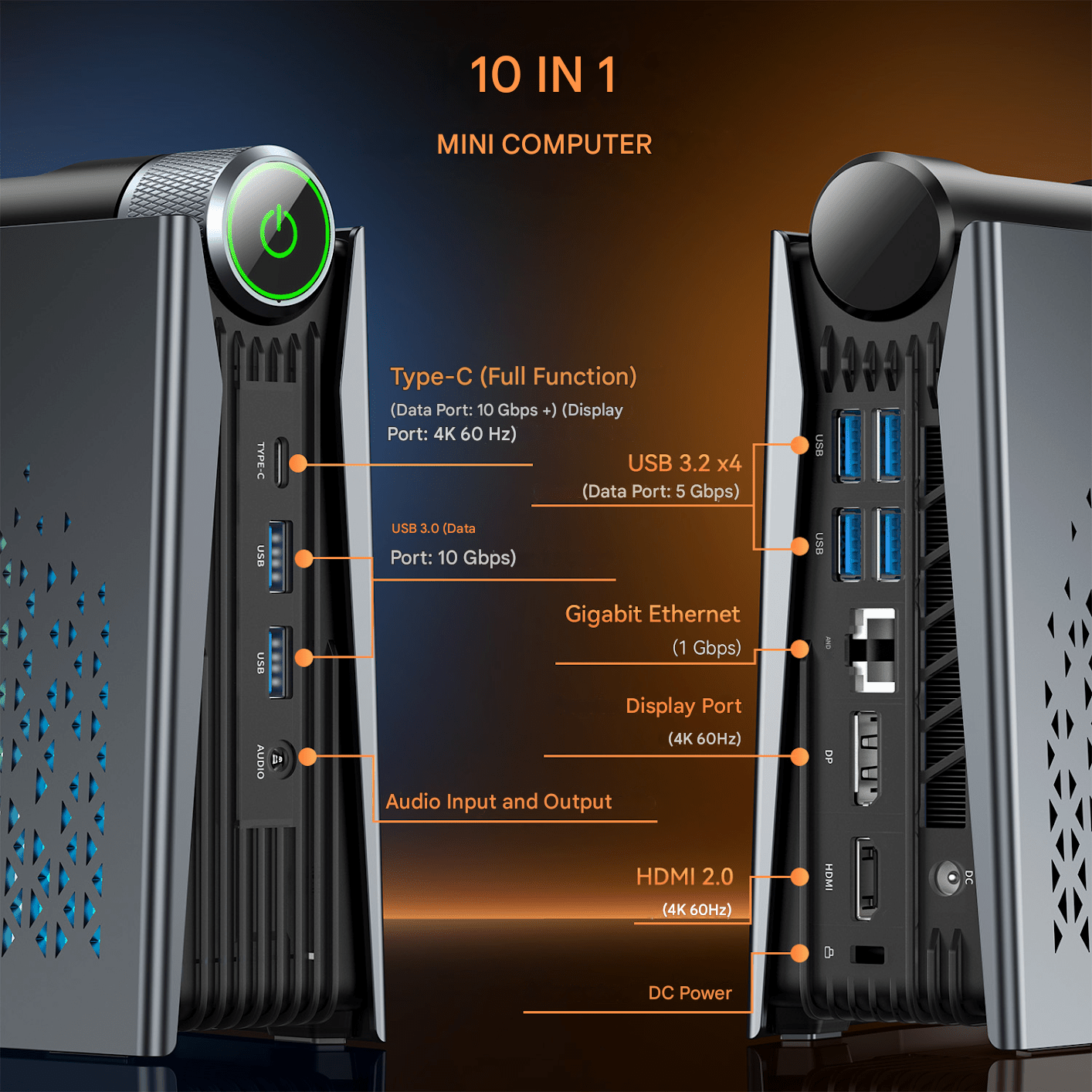 Mini Gaming PC AMD Ryzen 7 8T 16C DDR4 Mini Desktop Computer Mini PC Gaming 4K UHD RGB Lights 3 Adjustable Mode Display for Business