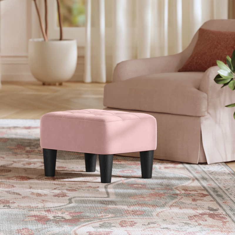 Image of Ottoman, Footstool, Load Capacity Up To 150 Kg, Velvet, Thickly Padded, Suitable For Living Room, Bedroom, Hallway, In Pink And Black.
