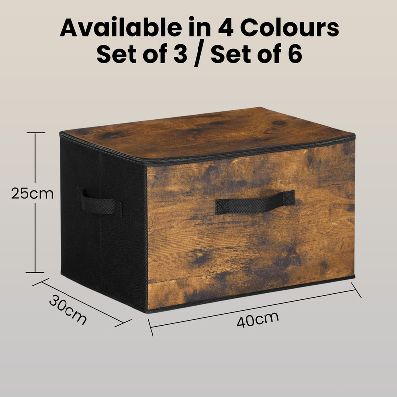 Set of 3 Foldable Storage Organiser Boxes with Handles