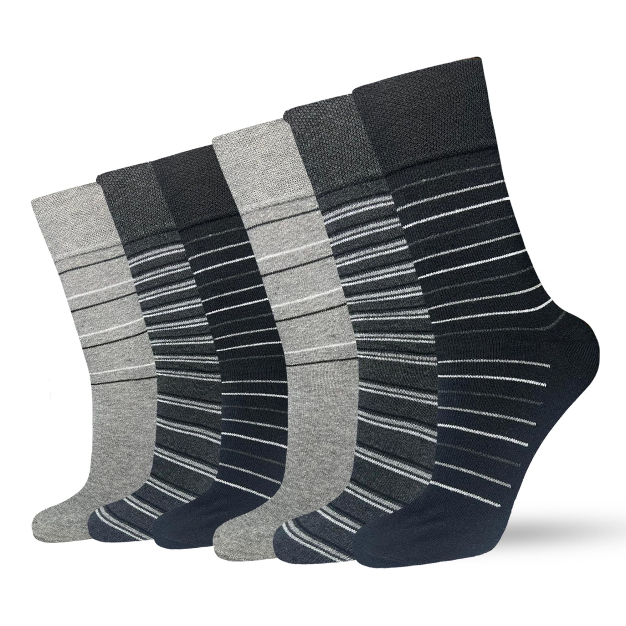 TEMU Flexi Men’s Soft Cotton Diabetic Socks – Packs Of 3, 6, Or 12 Pairs, Extra Wide Non-binding Top, Breathable Non-elastic Gentle Grip Crew Socks