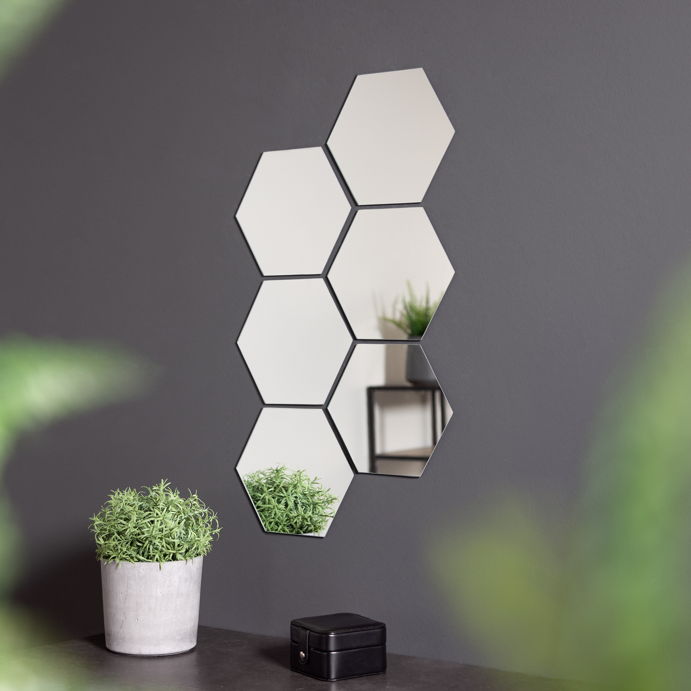 Hexagonal Wall Mirror Stickers 6-piece Set, 18 X 21 X 0.25 Cm, Self-adhesive Mirror Tiles For Wall Decoration