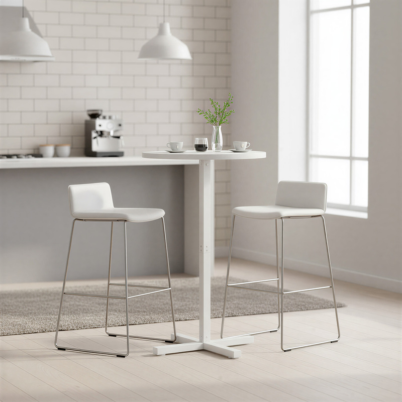 Image of Round Table With High Legs, Easy To Assemble, Bar Table, Small Dining Table, Indoor Balcony Table, Table, Suitable For Living Rooms And Dining Areas. Dimensions: 60 X 60 X 104.5 Cm.
