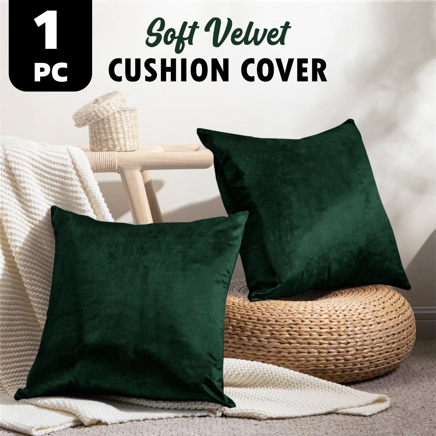 TEMU 1pc Soft Decorative Cushion Cover – Plain Velvet Cushion Cover Machine Washable Solid Color Throw Pillow Covers For Sofa Decor, Bedroom, Living