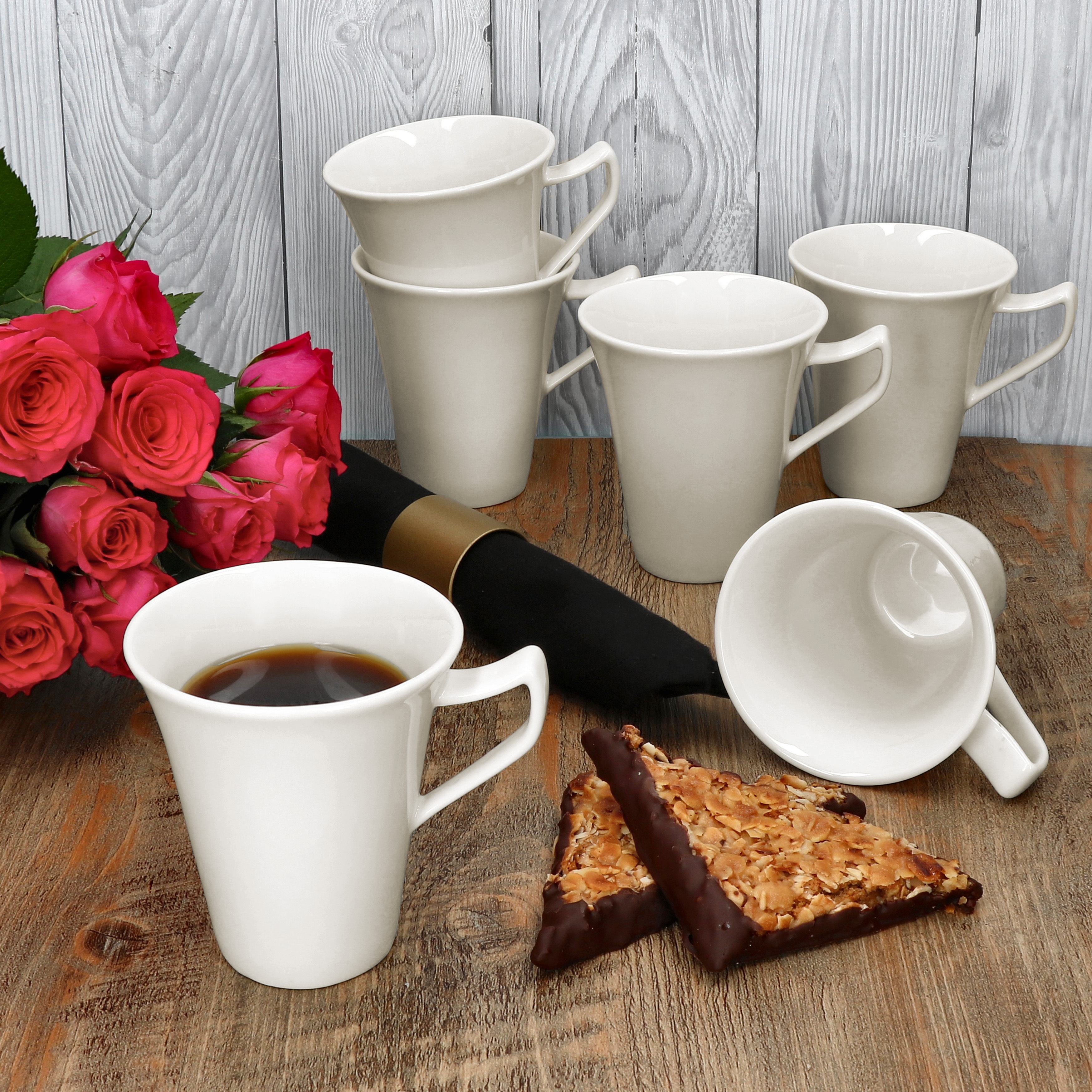 E-shop 6x Ivory Kaffeebecher 220ml Porzellan-Tassen 6 Personen Tee elfenbeinweiß