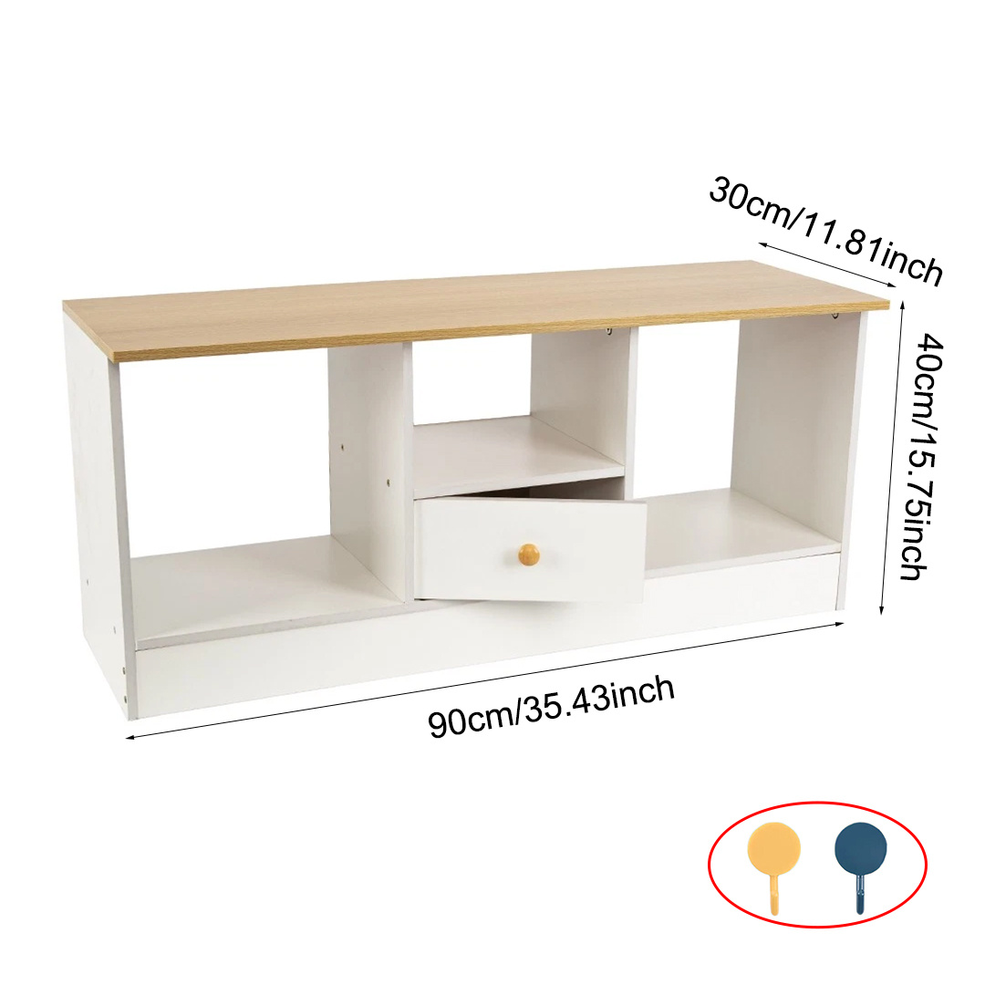 TEMU 1pc 3-door Floor Standing Tv Stand - Solid Wood Media Console With Adjustable Shelves, Open Storage & 2 Drawers, , Capacity For Living Room