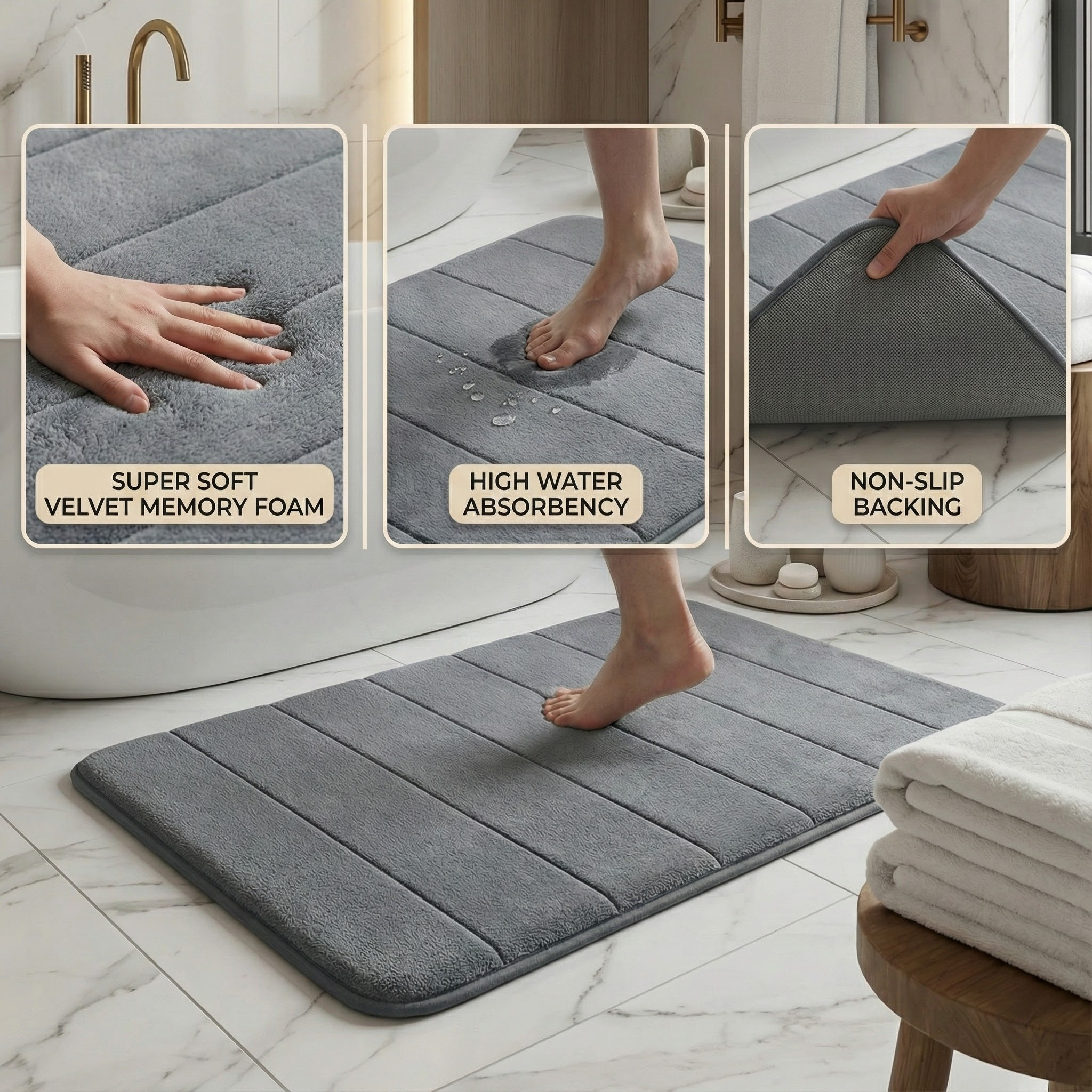 1pc Memory Foam Bath Rug – Soft Non-Slip Mat, Machine Washable Bathroom Accessories, Comfortable Area Rugs for Bath Mat Floor Use, Quick Dry and Durable Design