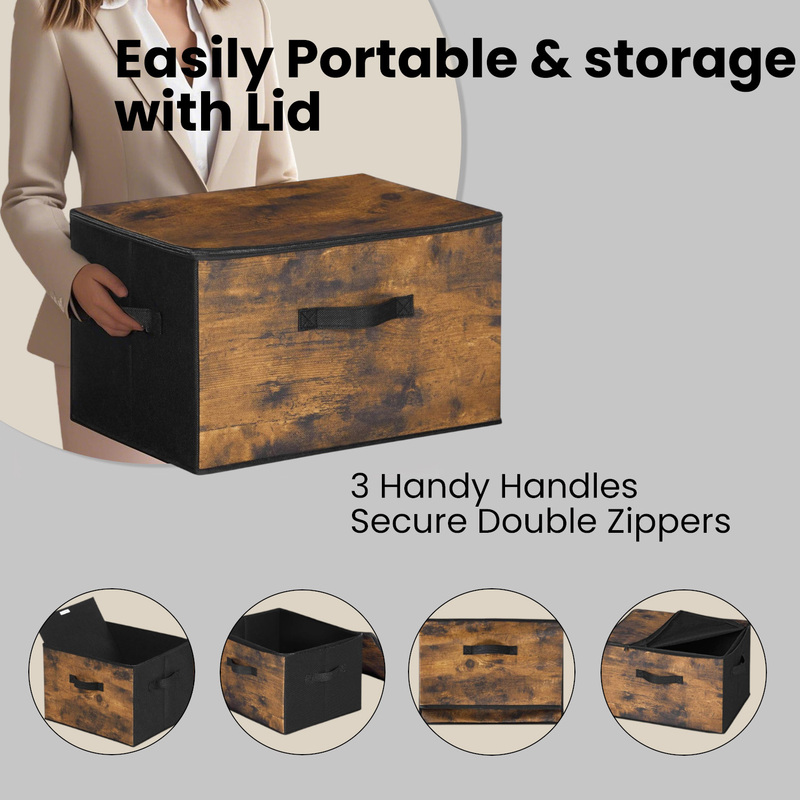 Set of 3 Foldable Storage Organiser Boxes with Handles